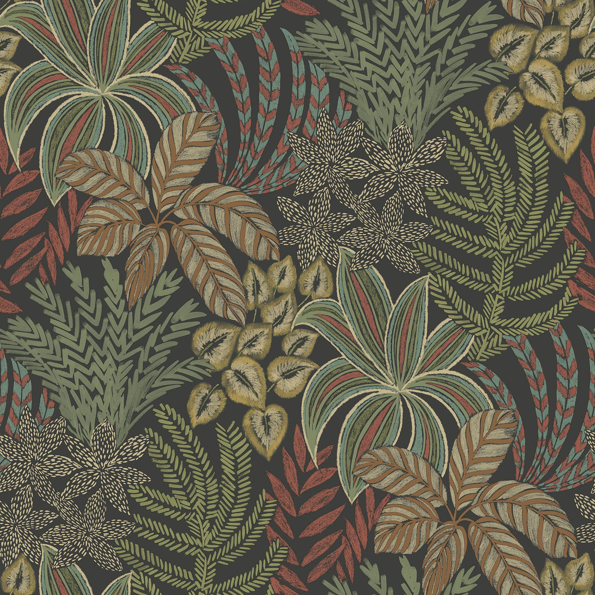 A-Street Prints 2970-13902 Sumner Black Woodland Botanical Wallpaper