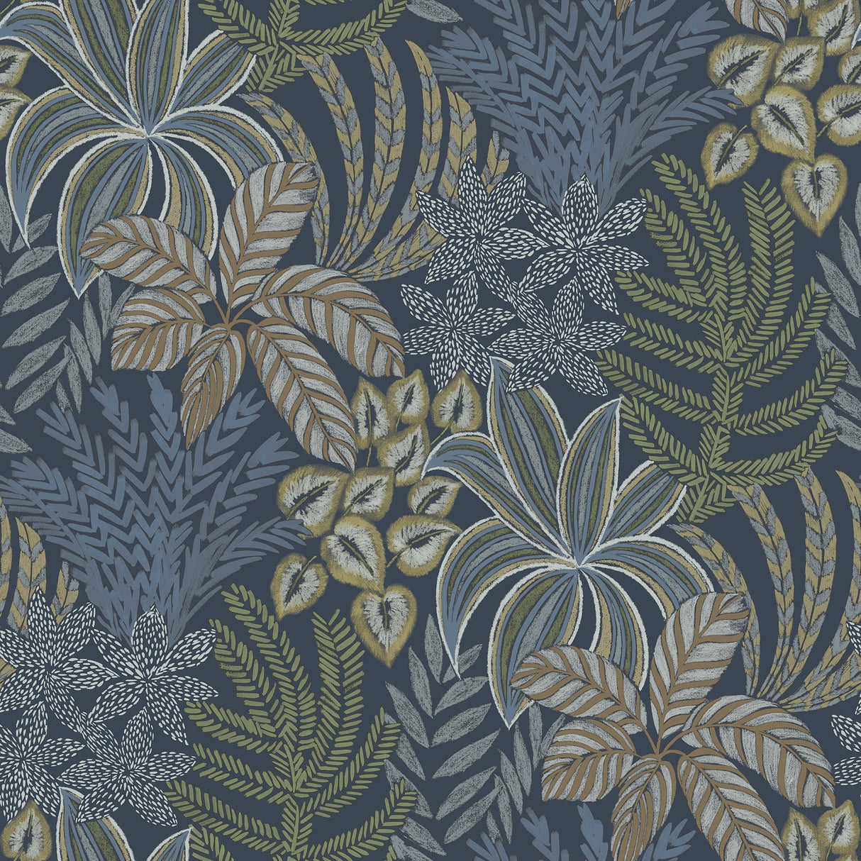 A-Street Prints 2970-13904 Sumner Navy Woodland Botanical Wallpaper