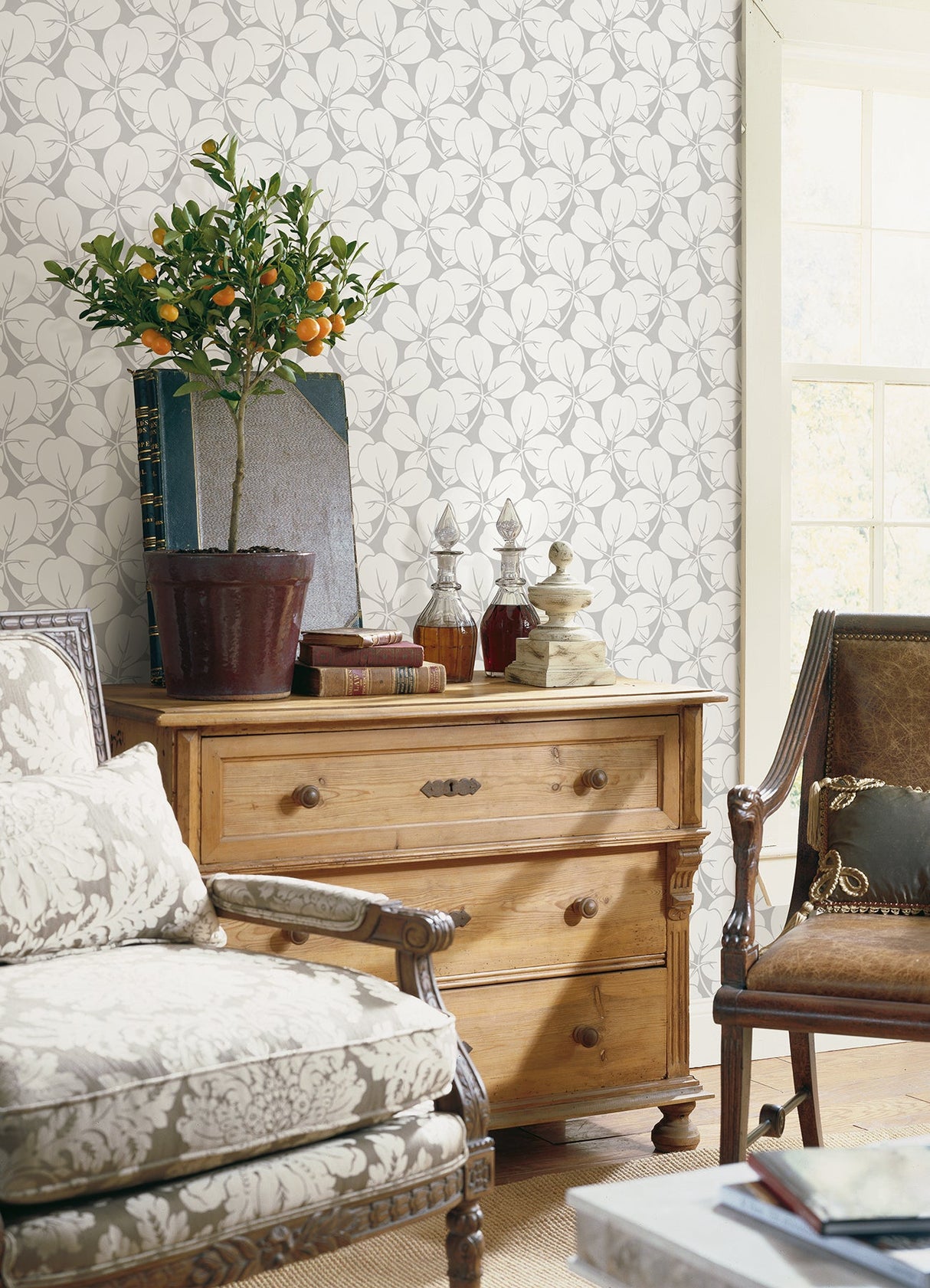 A-Street Prints 2970-26107 Robert Light Grey Clover Wallpaper