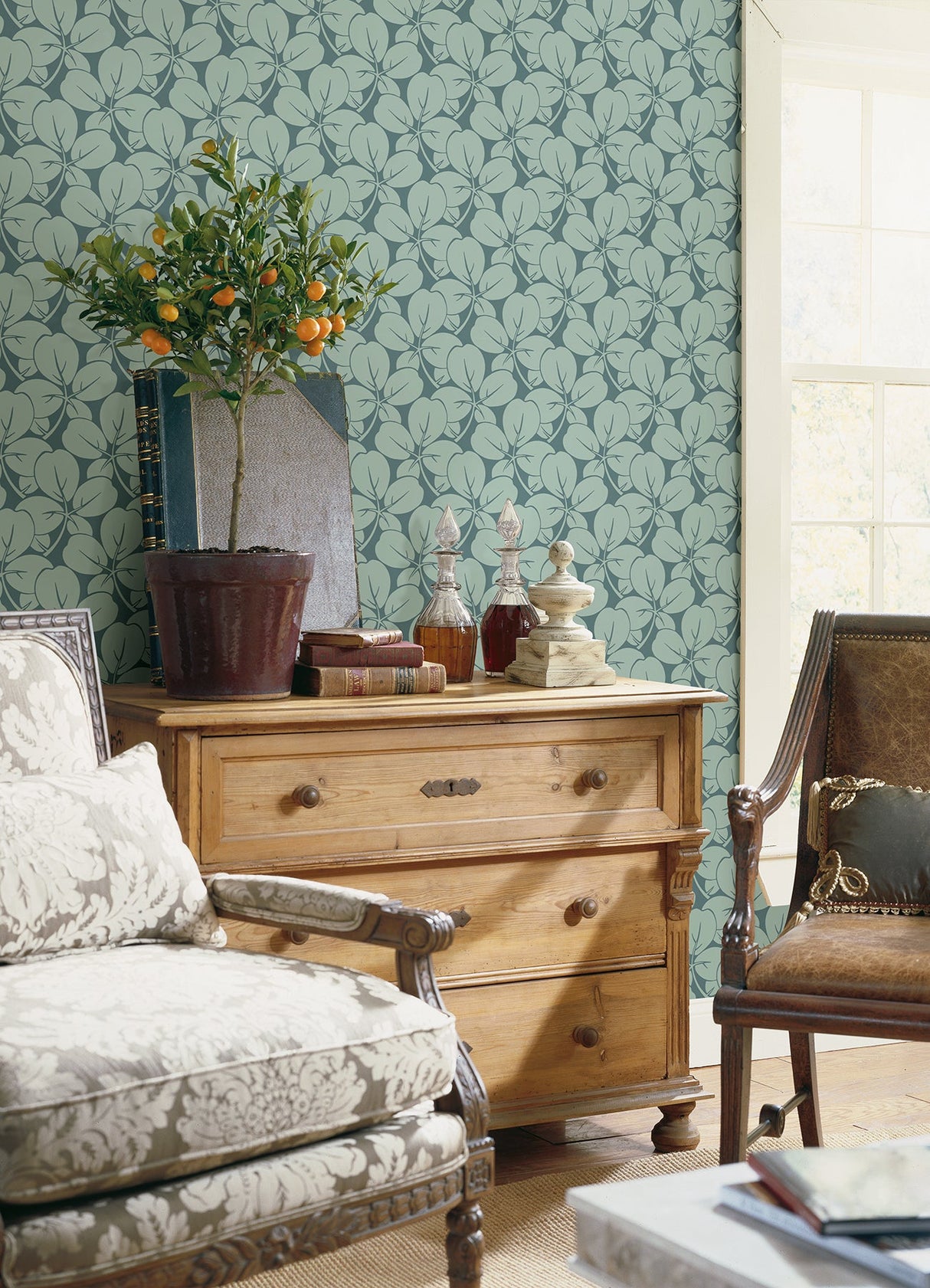 A-Street Prints 2970-26108 Robert Aqua Clover Wallpaper