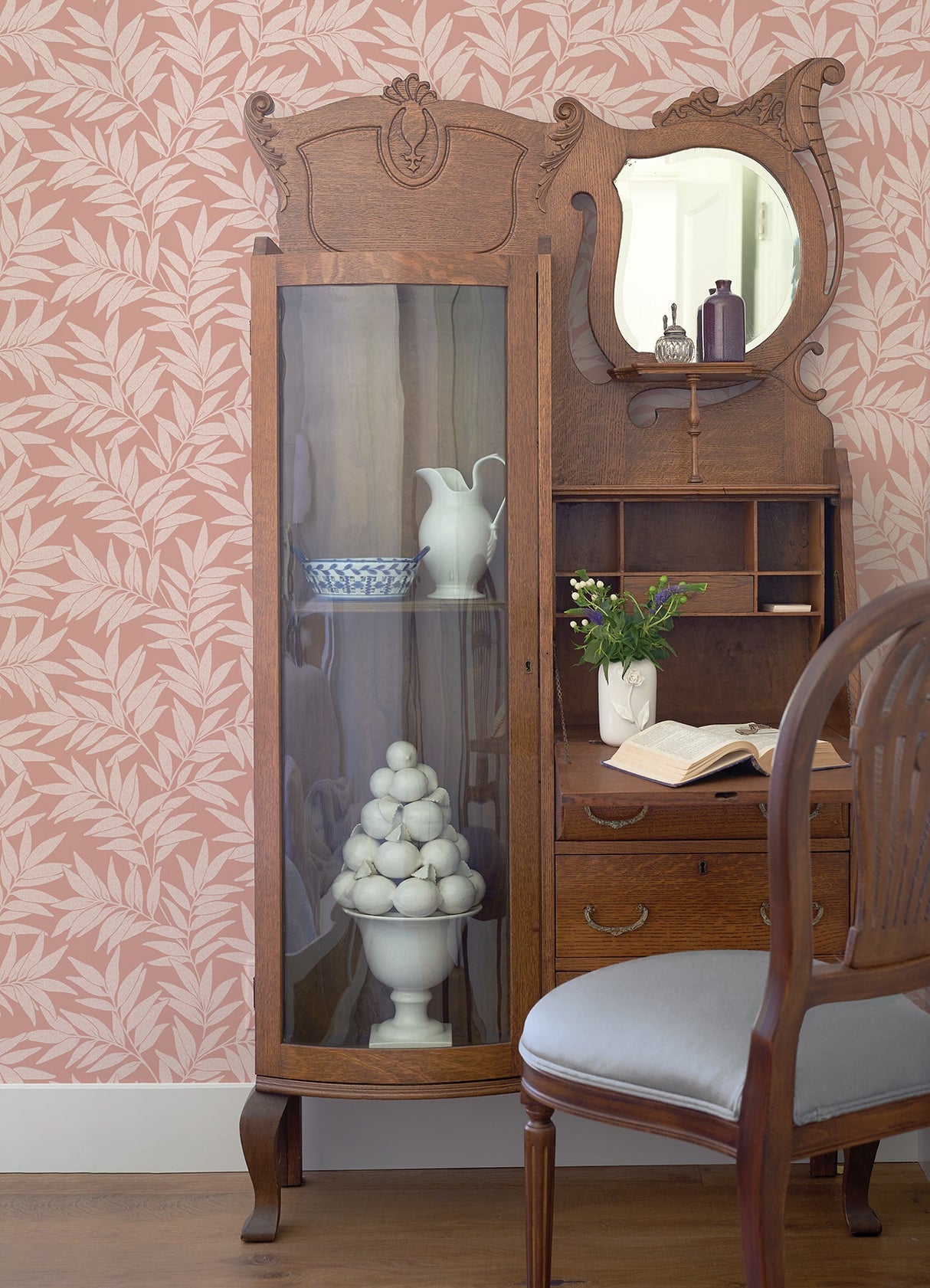 A-Street Prints 2970-26121 Morris Pink Leaf Wallpaper