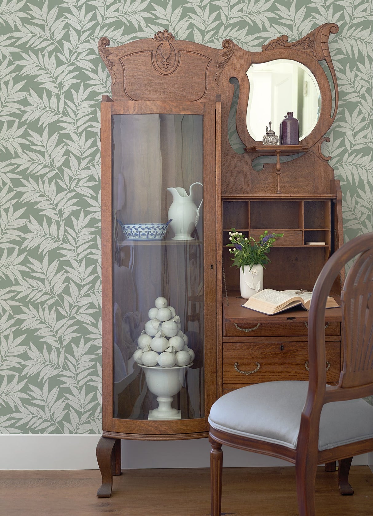 A-Street Prints 2970-26122 Morris Green Leaf Wallpaper