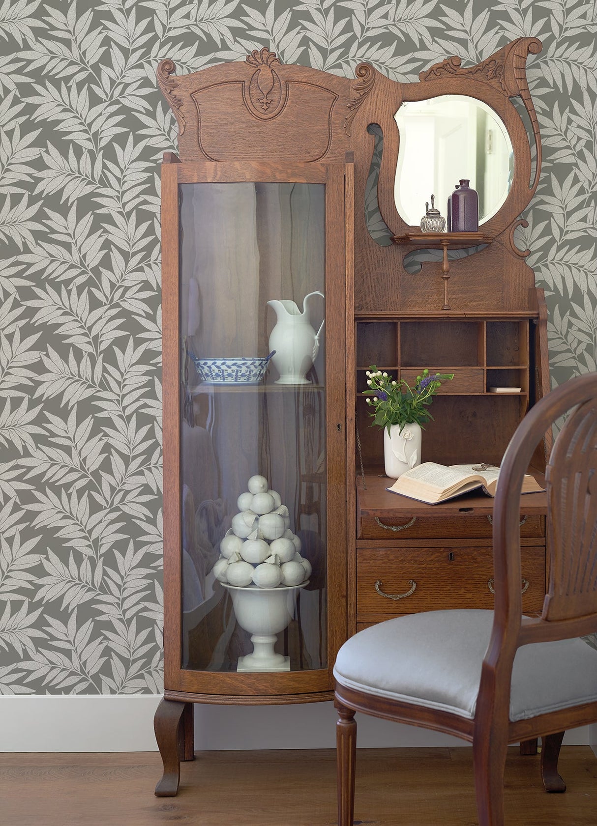 A-Street Prints 2970-26123 Morris Dark Grey Leaf Wallpaper