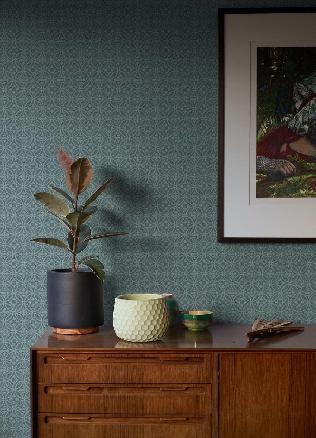 A-Street Prints 2970-26133 Larsson Teal Ogee Wallpaper