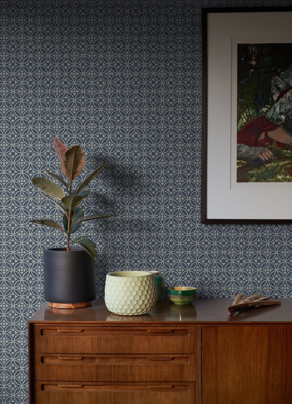 A-Street Prints 2970-26137 Larsson Indigo Ogee Wallpaper