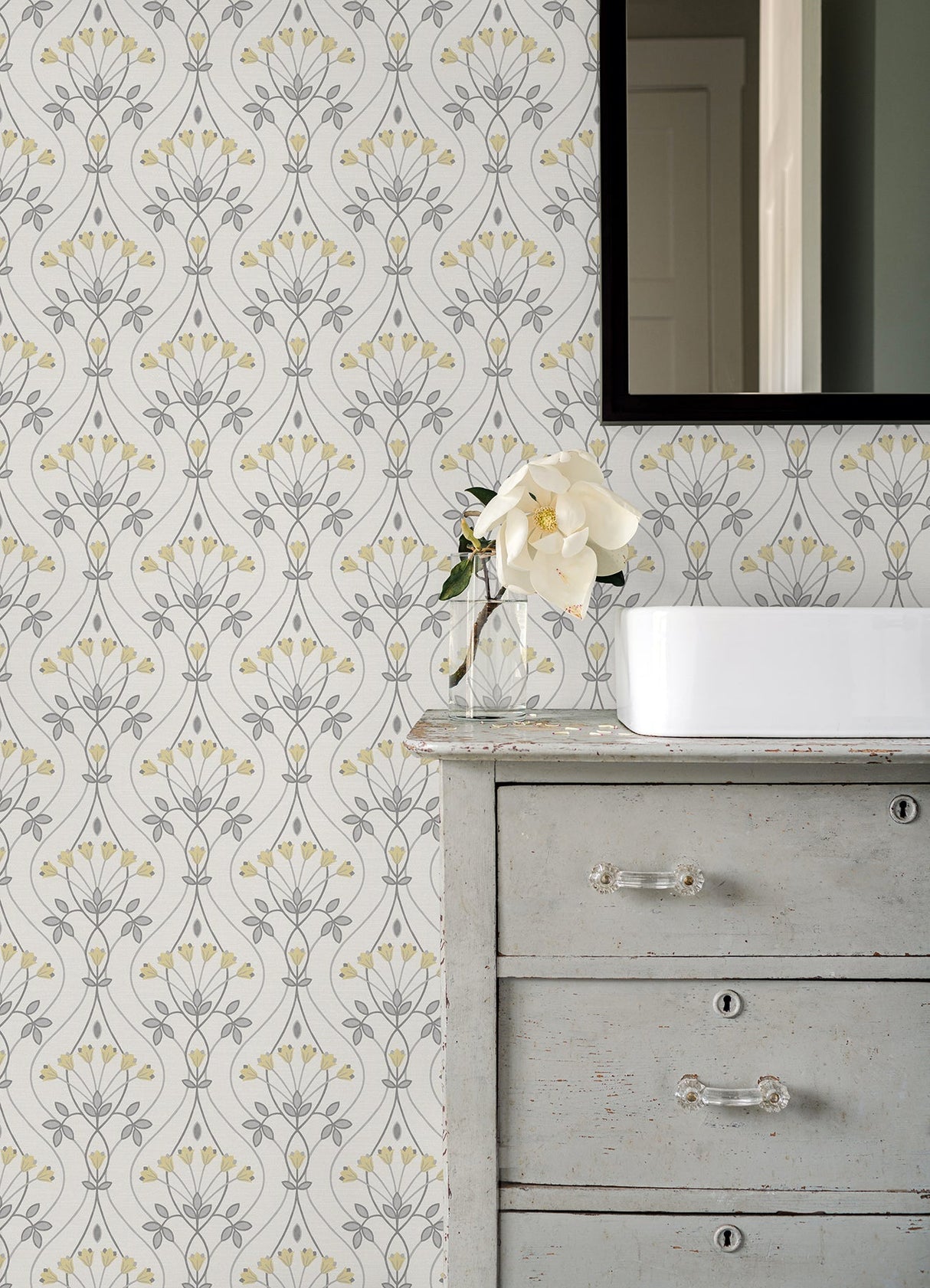 A-Street Prints 2970-26147 Dard Grey Tulip Ogee Wallpaper