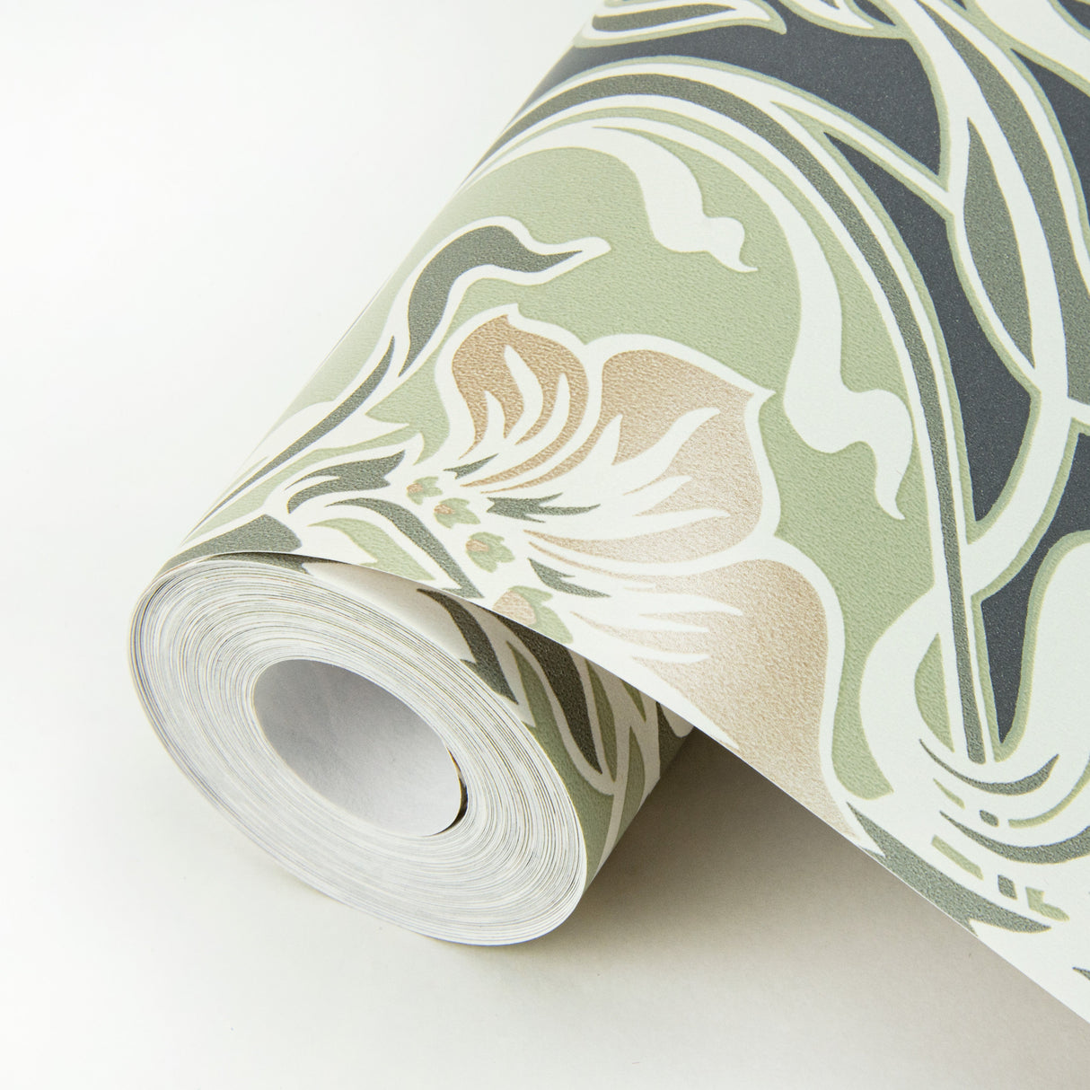 A-Street Prints 2970-26150 Mucha Dark Grey Botanical Ogee Wallpaper