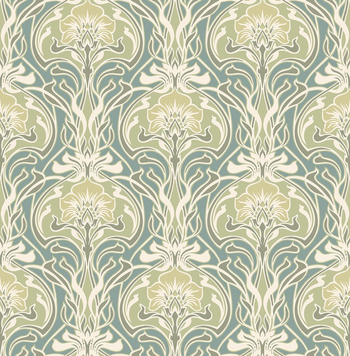 A-Street Prints 2970-26151 Mucha Teal Botanical Ogee Wallpaper