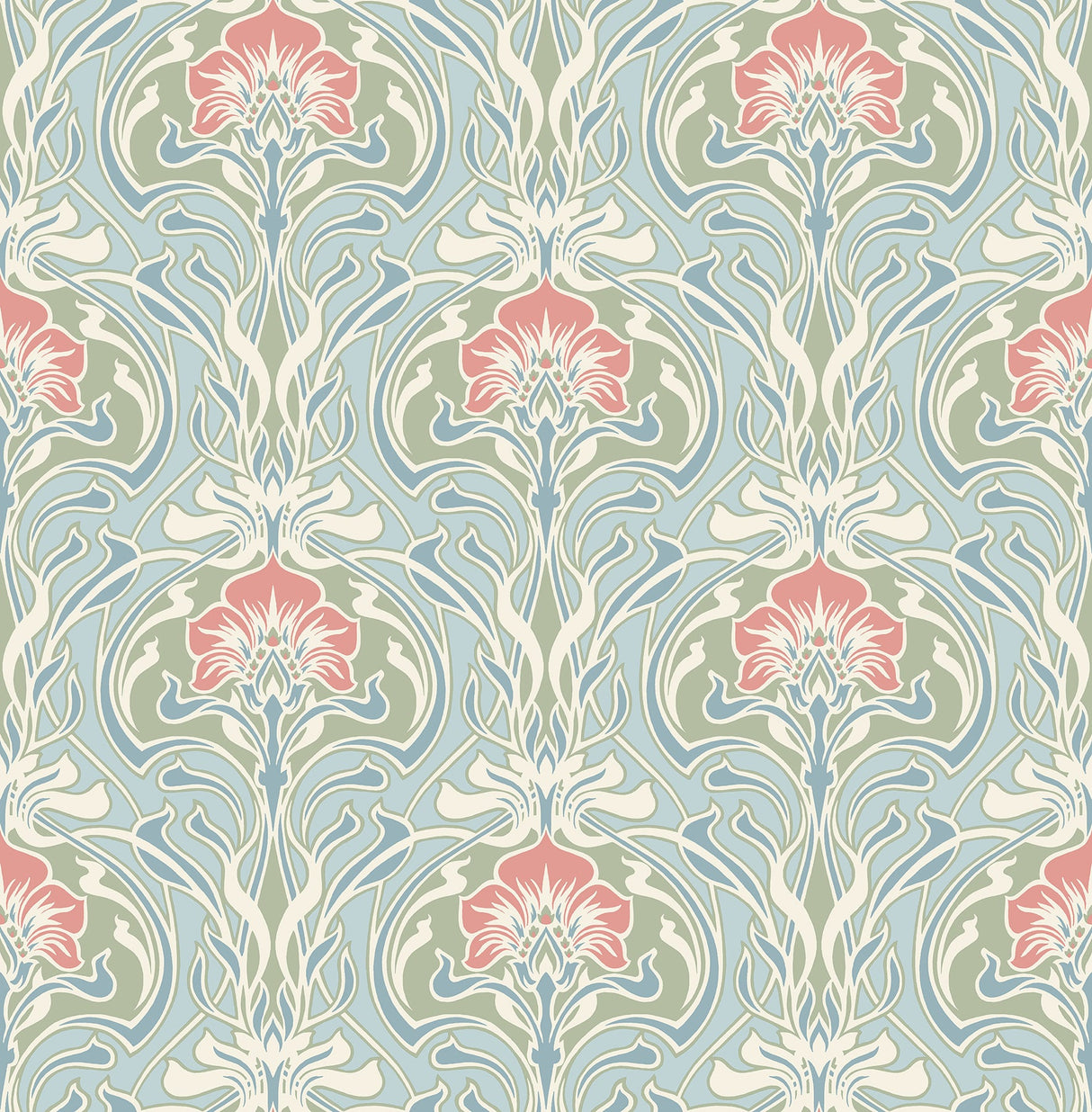 A-Street Prints 2970-26152 Mucha Light Blue Botanical Ogee Wallpaper