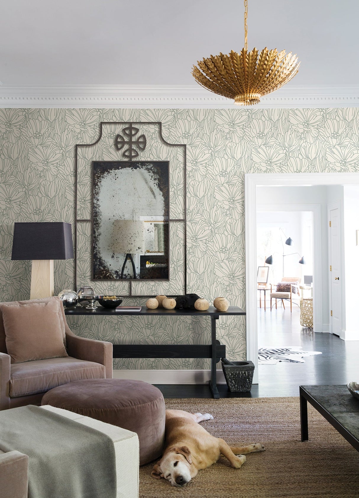 A-Street Prints 2970-87355 Selwyn Flock Sage Floral Wallpaper