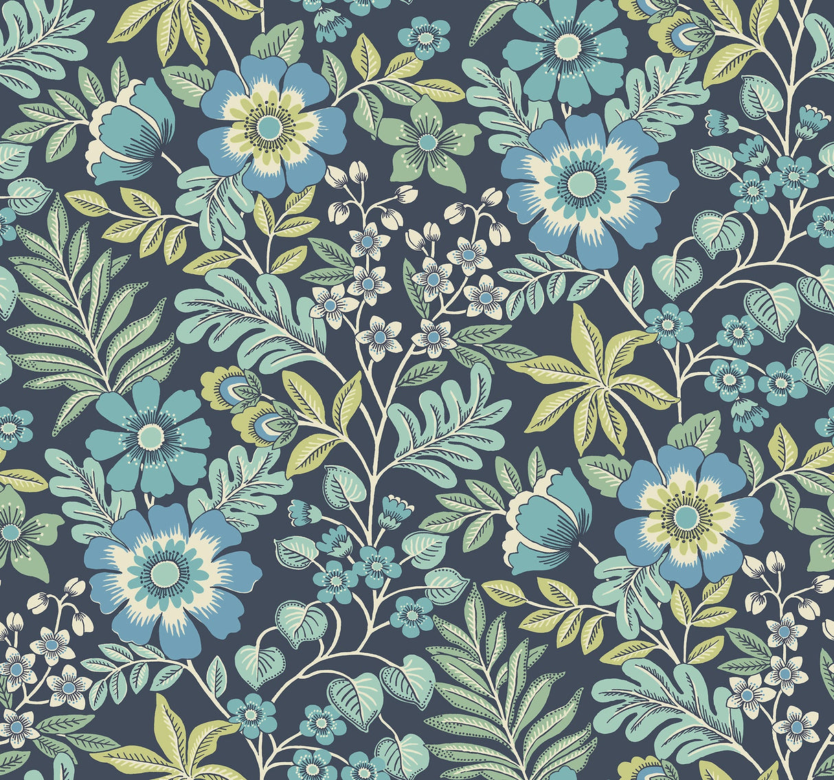 A-Street Prints 2970-87533 Voysey Navy Floral Wallpaper