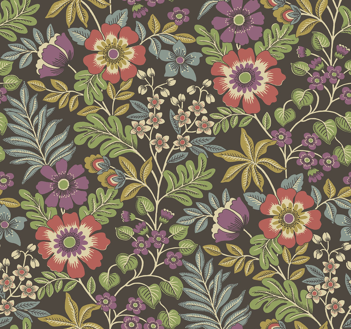 A-Street Prints 2970-87534 Voysey Brown Floral Wallpaper