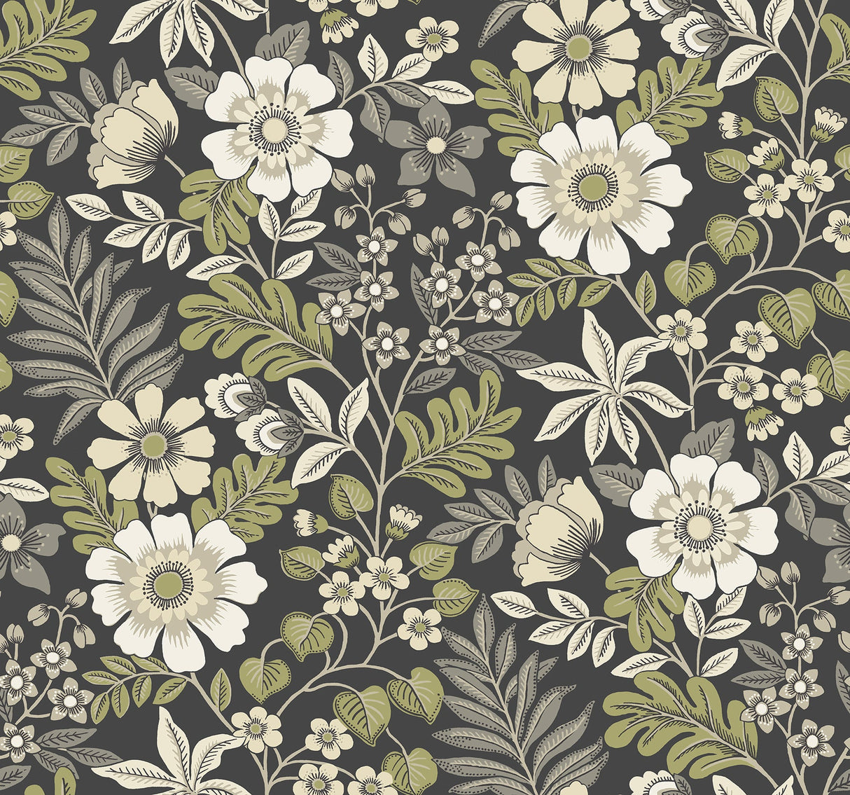 A-Street Prints 2970-87535 Voysey Black Floral Wallpaper