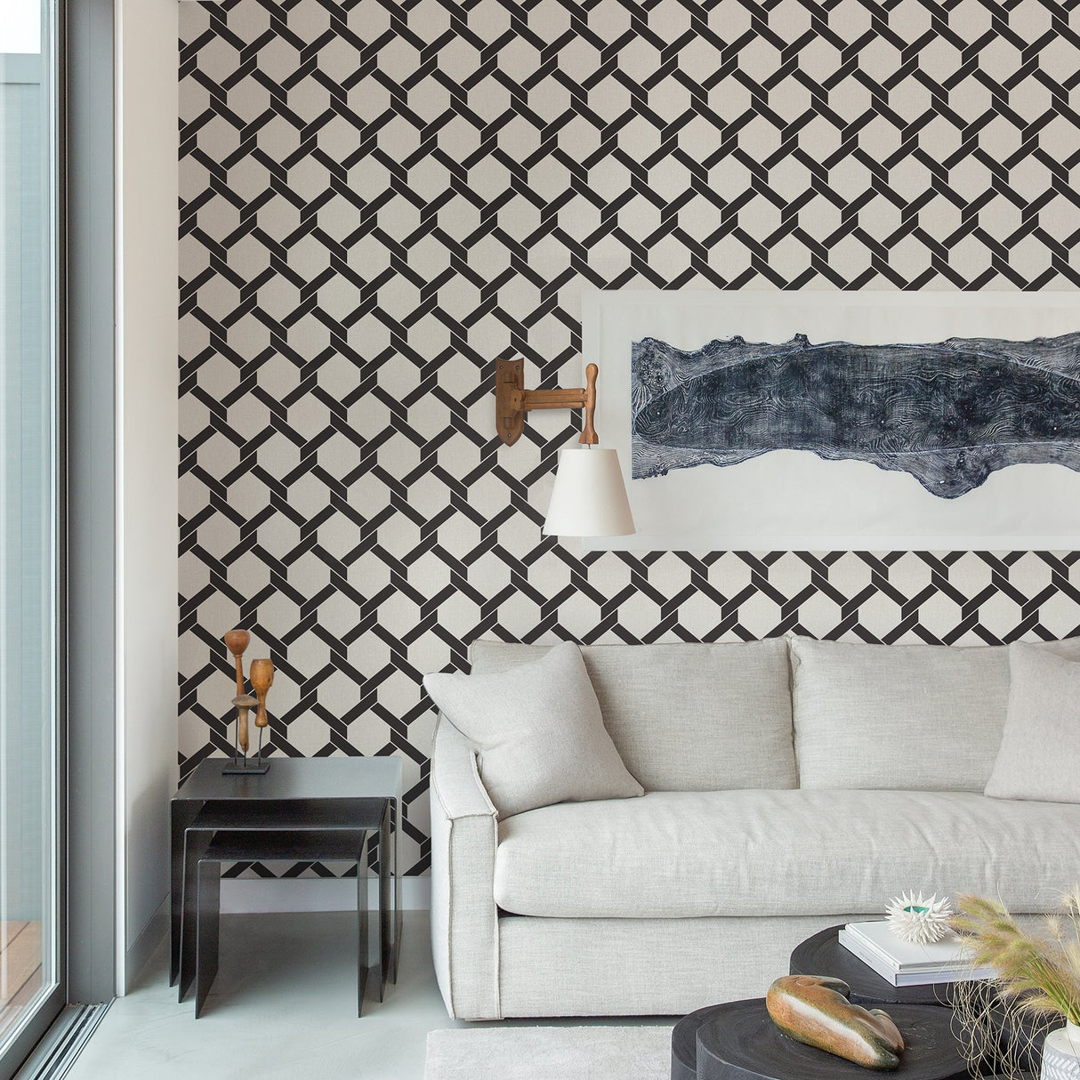 A-Street Prints 2971-86310 Payton Black Hexagon Trellis Wallpaper