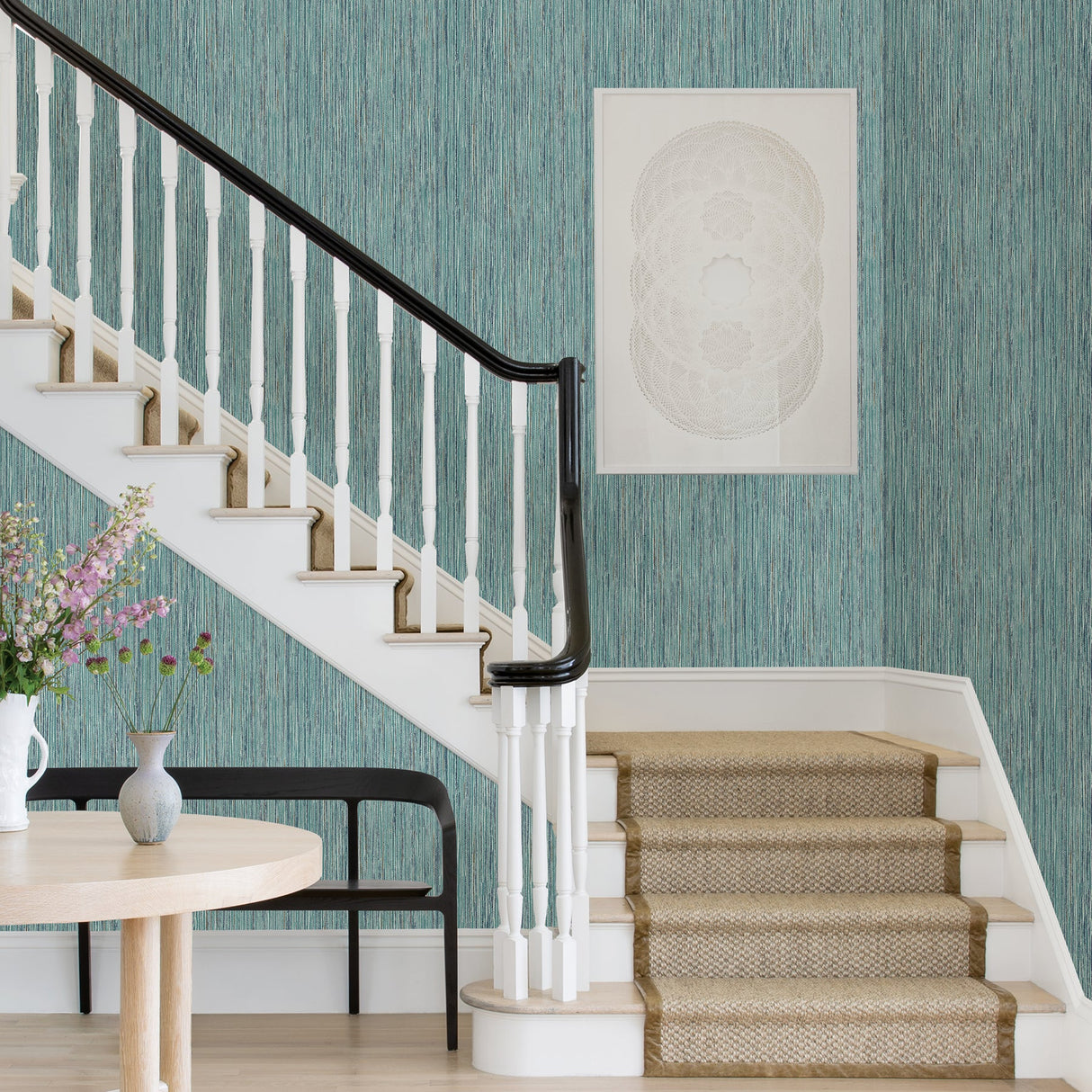 A-Street Prints 2971-86343 Justina Teal Faux Grasscloth Wallpaper