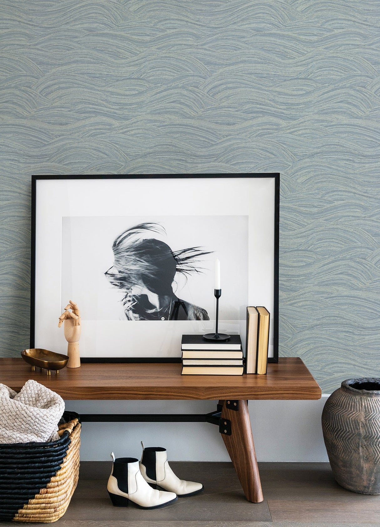 A-Street Prints 2971-86365 Leith Blue Zen Waves Wallpaper