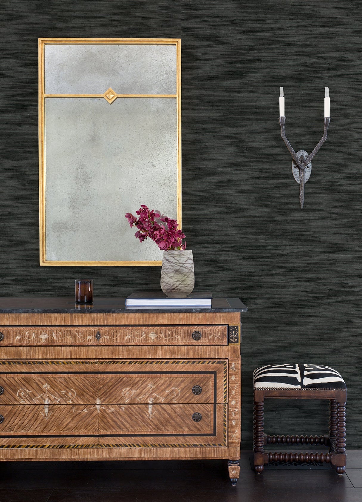 Eade’s Kira Charcoal Hemp Grasscloth Wallpaper Charcoal