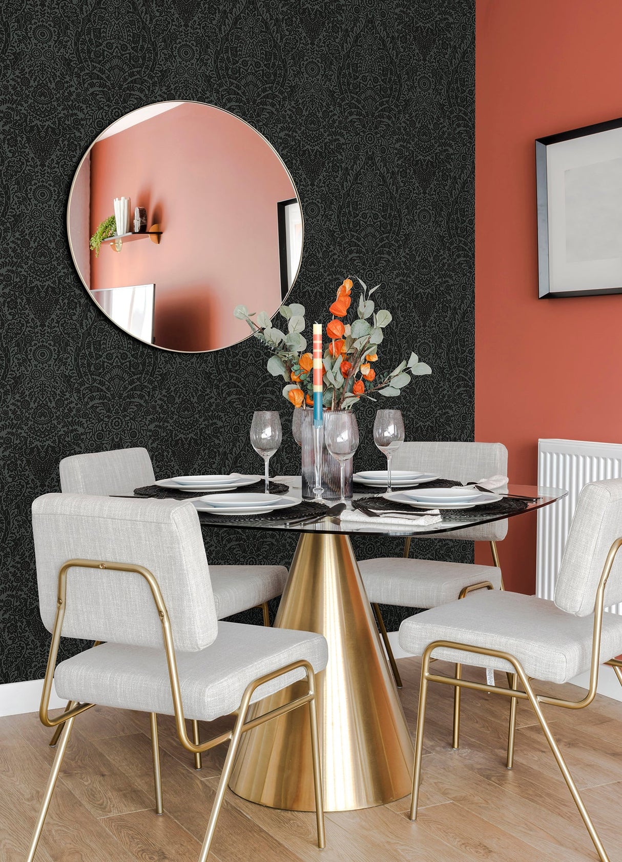 A-Street Prints 2973-87365 Maris Charcoal Flock Damask Wallpaper