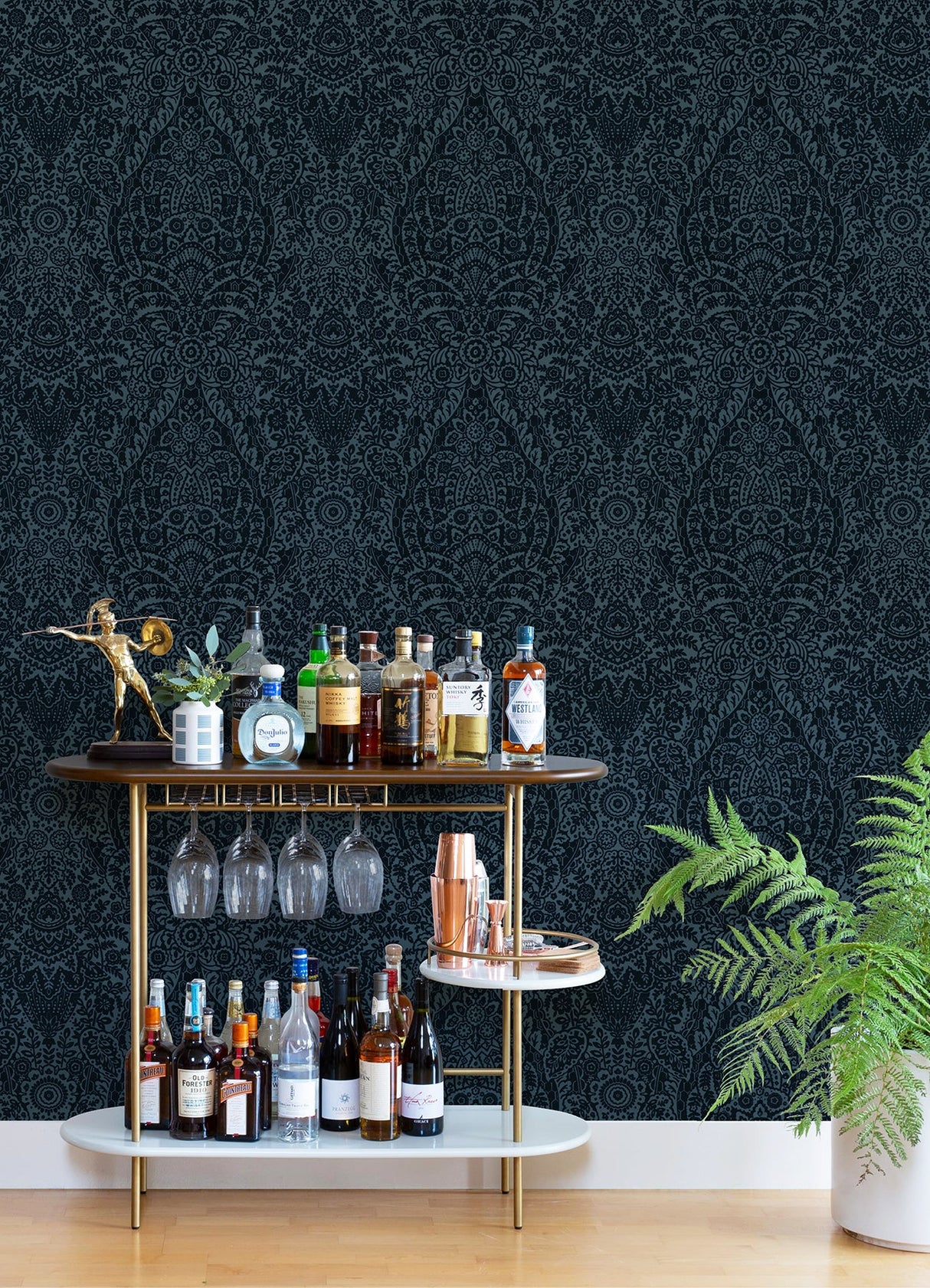 A-Street Prints 2973-87367 Maris Indigo Flock Damask Wallpaper