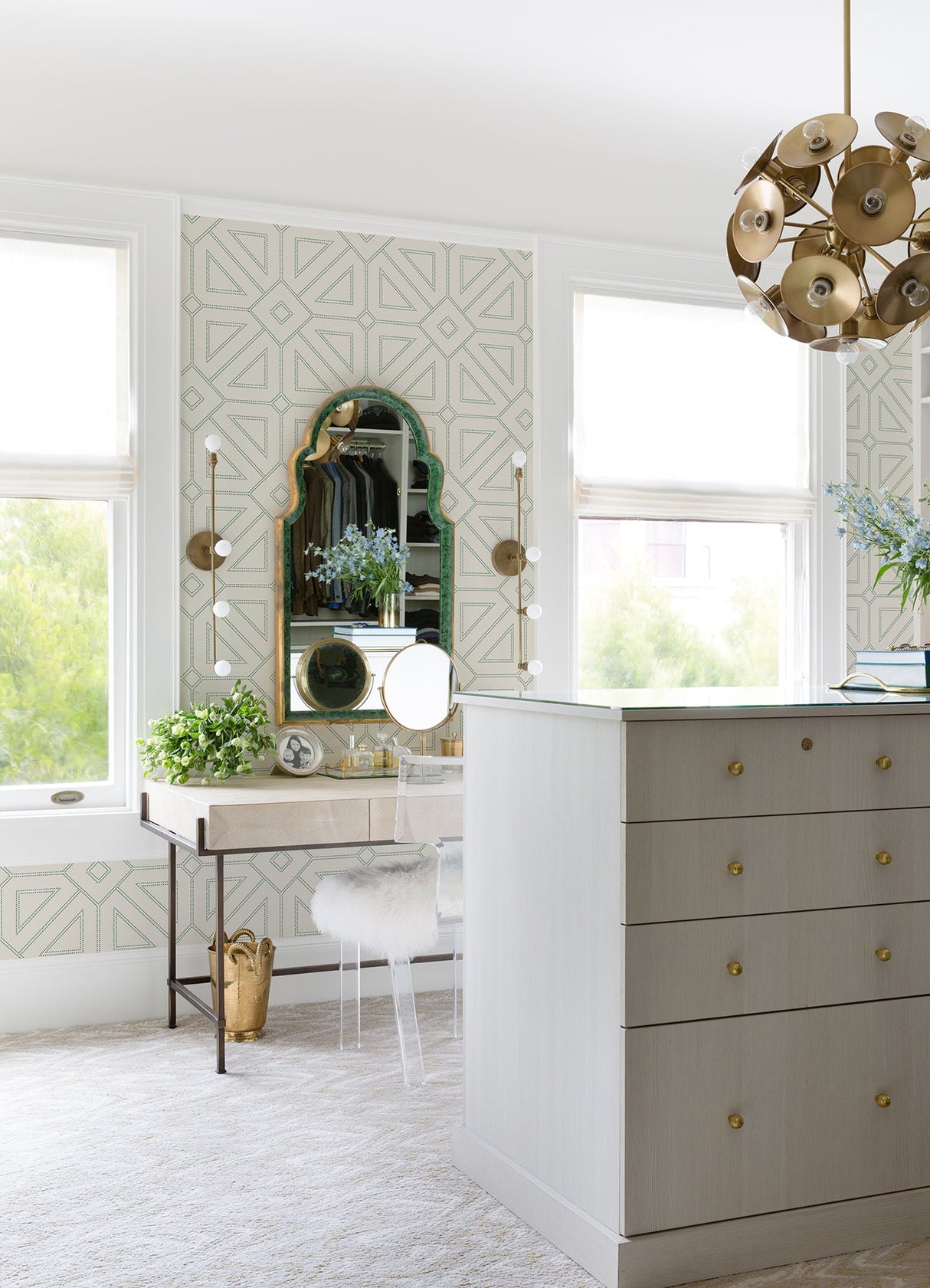 A-Street Prints 2973-87373 Voltaire Green Beaded Geometric Wallpaper