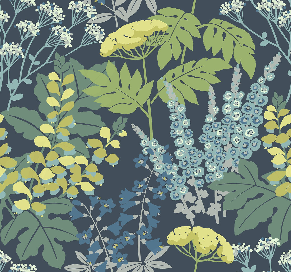A-Street Prints 2973-90001 Brie Dark Blue Forest Flowers Wallpaper