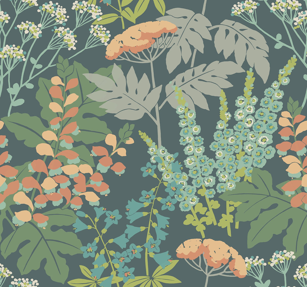 A-Street Prints 2973-90008 Brie Teal Forest Flowers Wallpaper