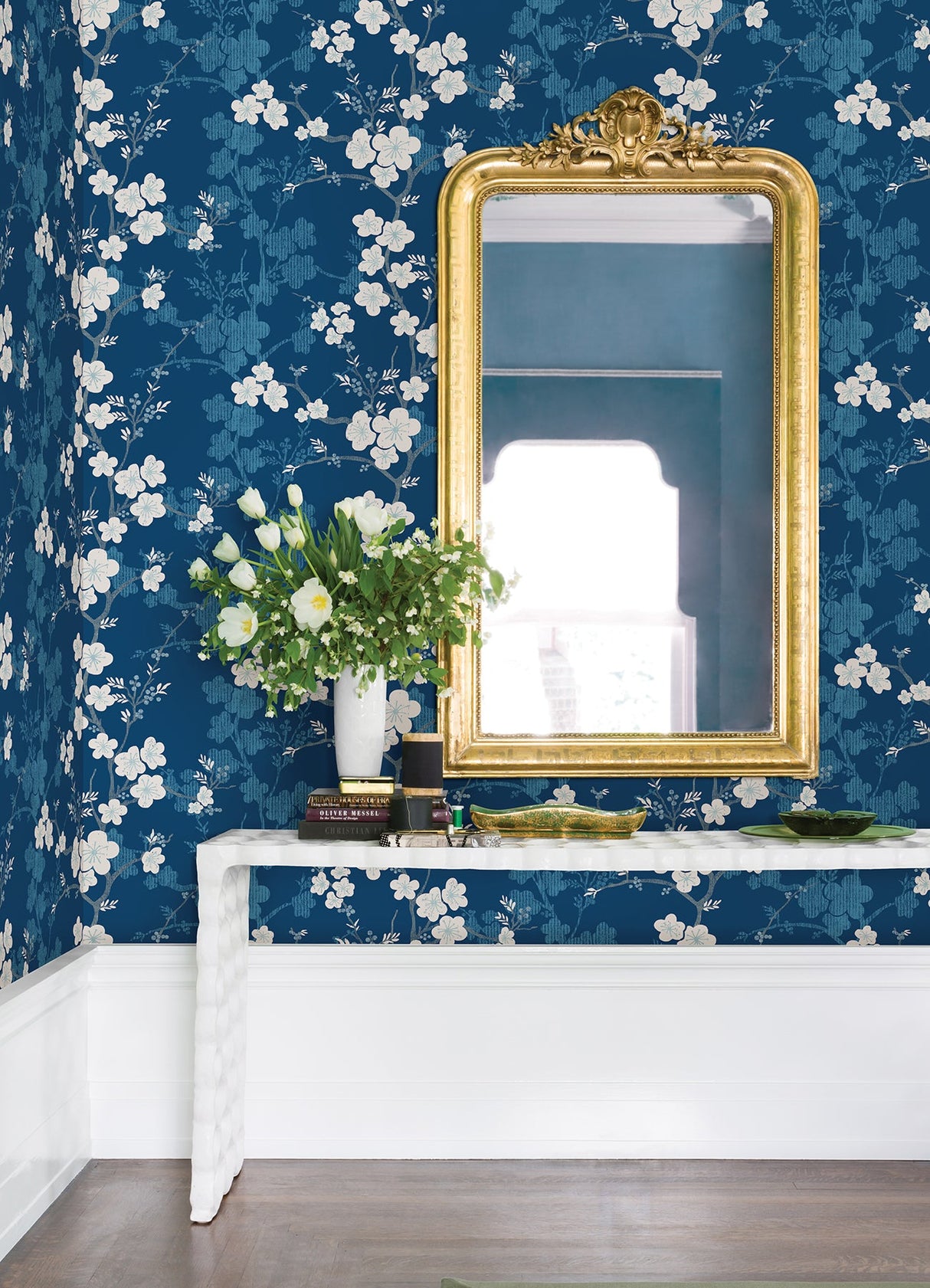 A-Street Prints 2973-90104 Nicolette Navy Floral Trail Wallpaper