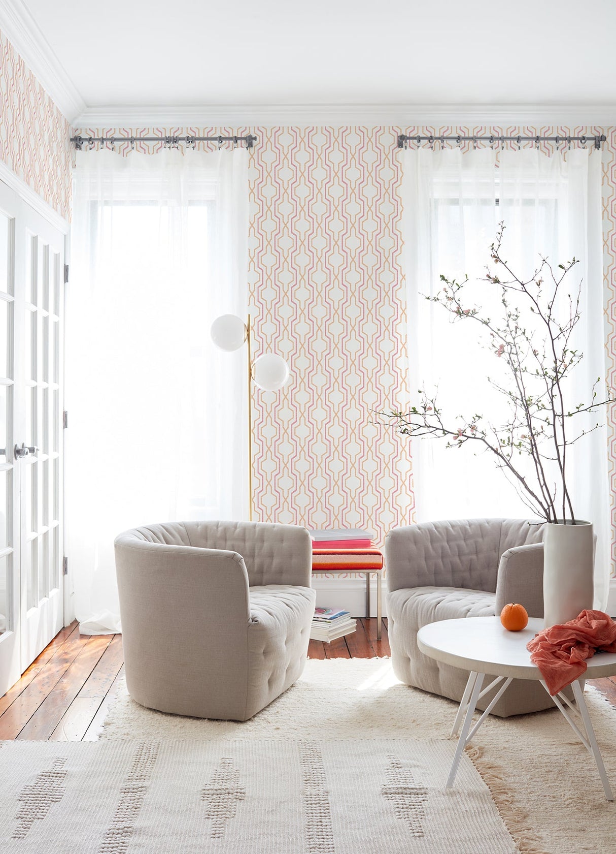 A-Street Prints 2973-90603 Rion Orange Trellis Wallpaper