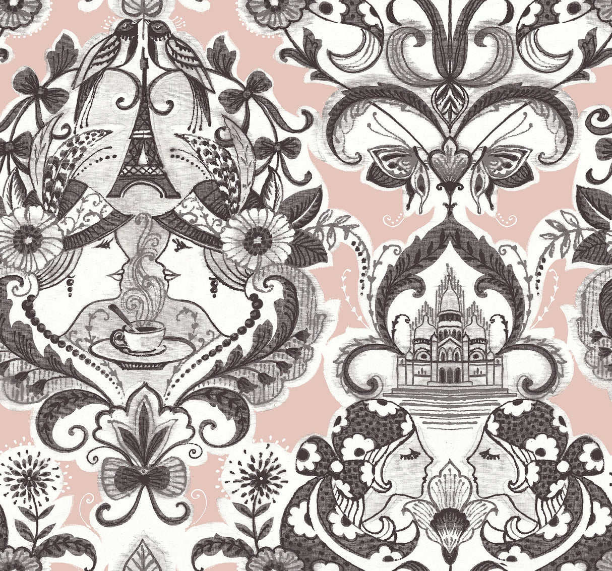 A-Street Prints 2973-90884 Sadie Blush Parisian Damask Wallpaper