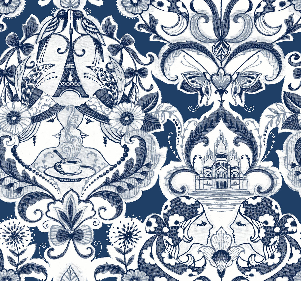 A-Street Prints 2973-90885 Sadie Navy Parisian Damask Wallpaper