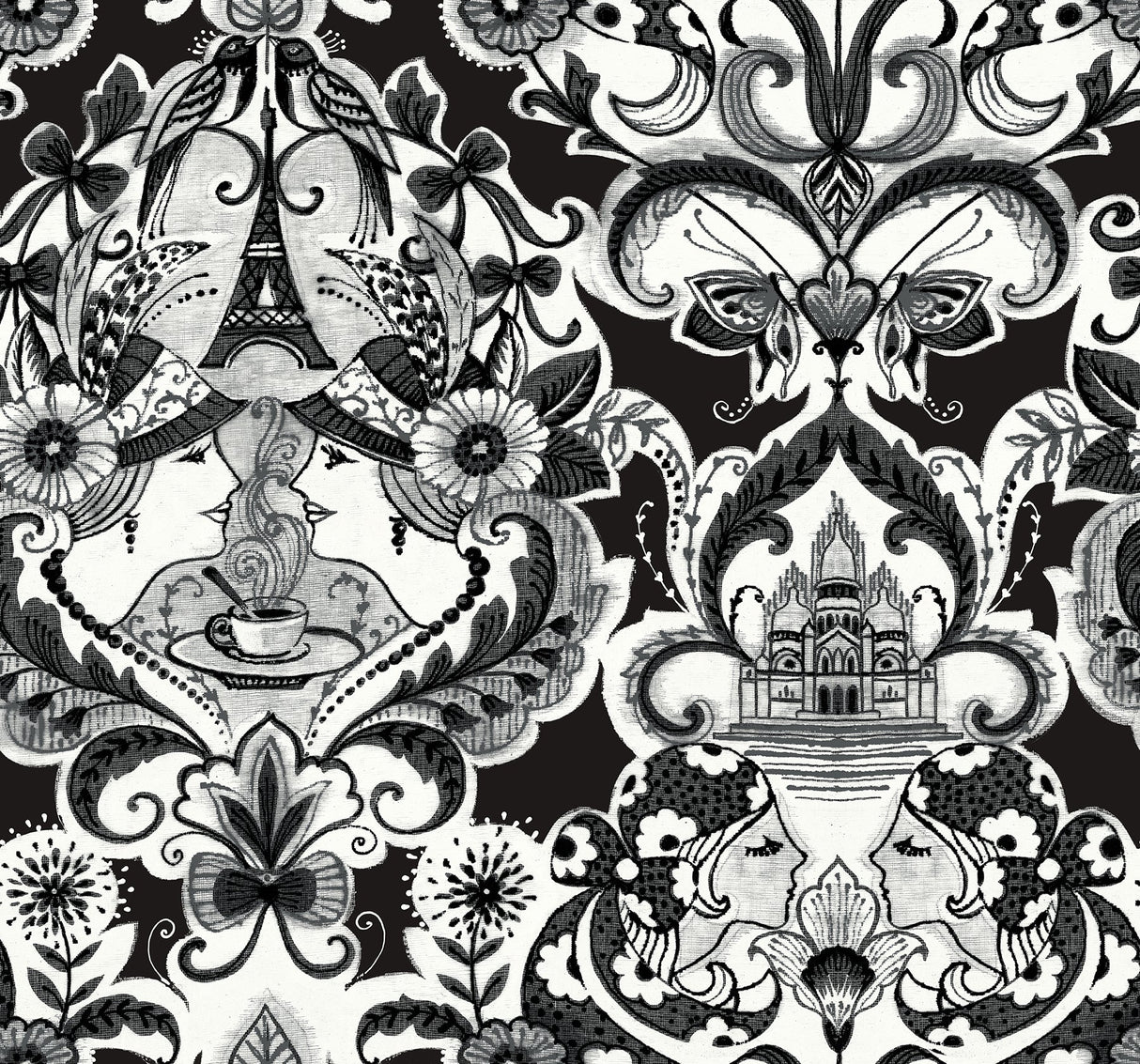 A-Street Prints 2973-90886 Sadie Black Parisian Damask Wallpaper