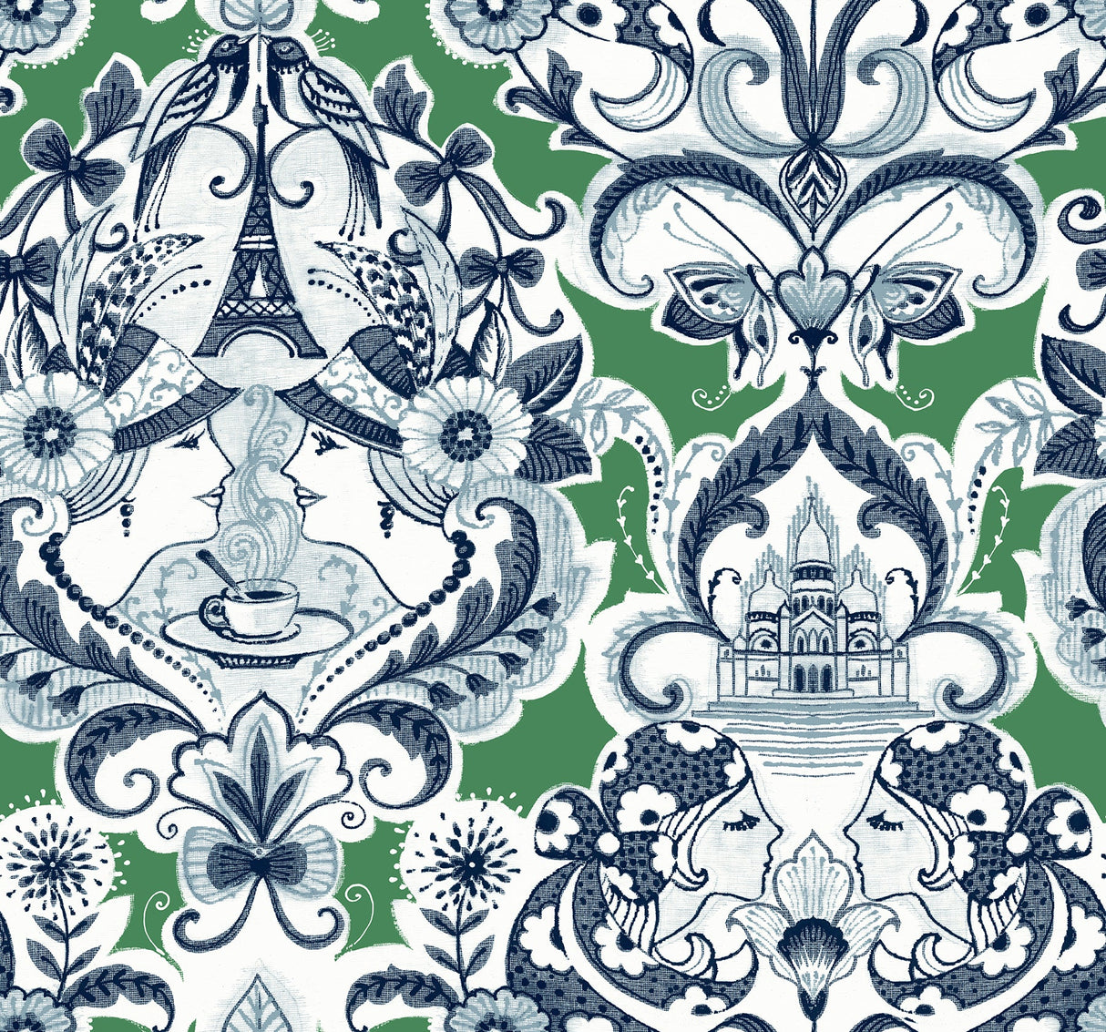 A-Street Prints 2973-90887 Sadie Green Parisian Damask Wallpaper