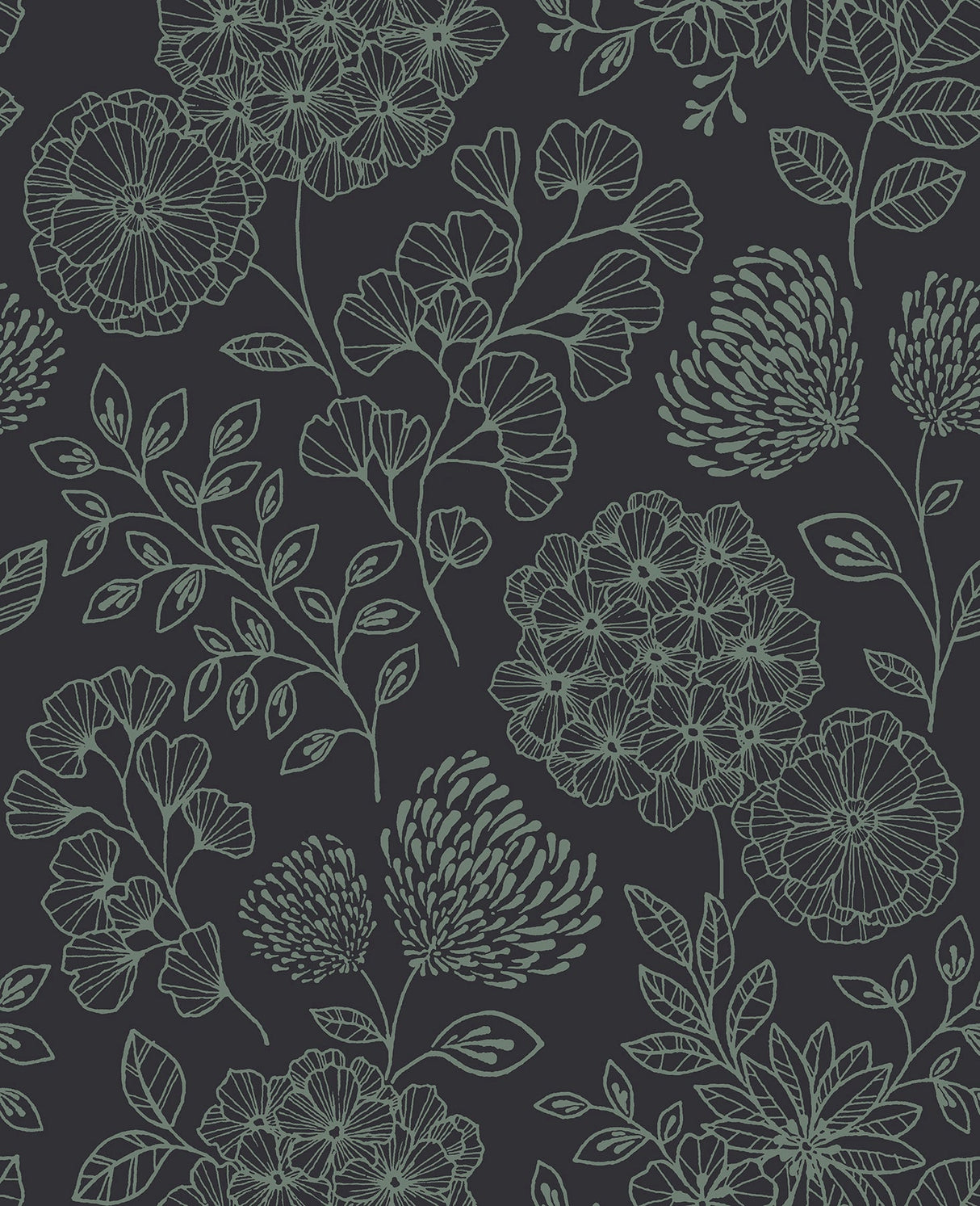 A-Street Prints 2975-26206 Ada Charcoal Floral Wallpaper