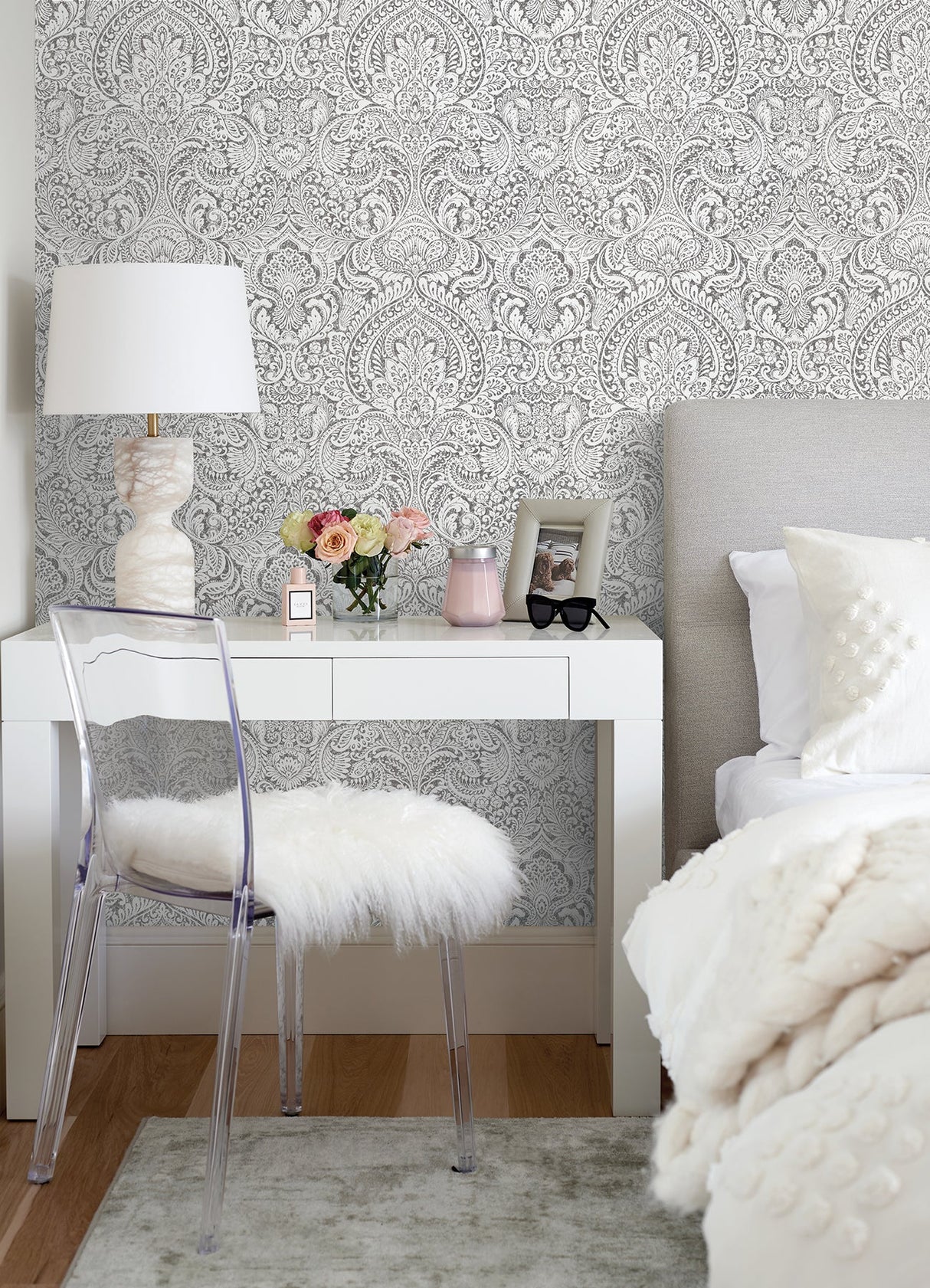 A-Street Prints 2976-86444 Artemis Platinum Damask Wallpaper