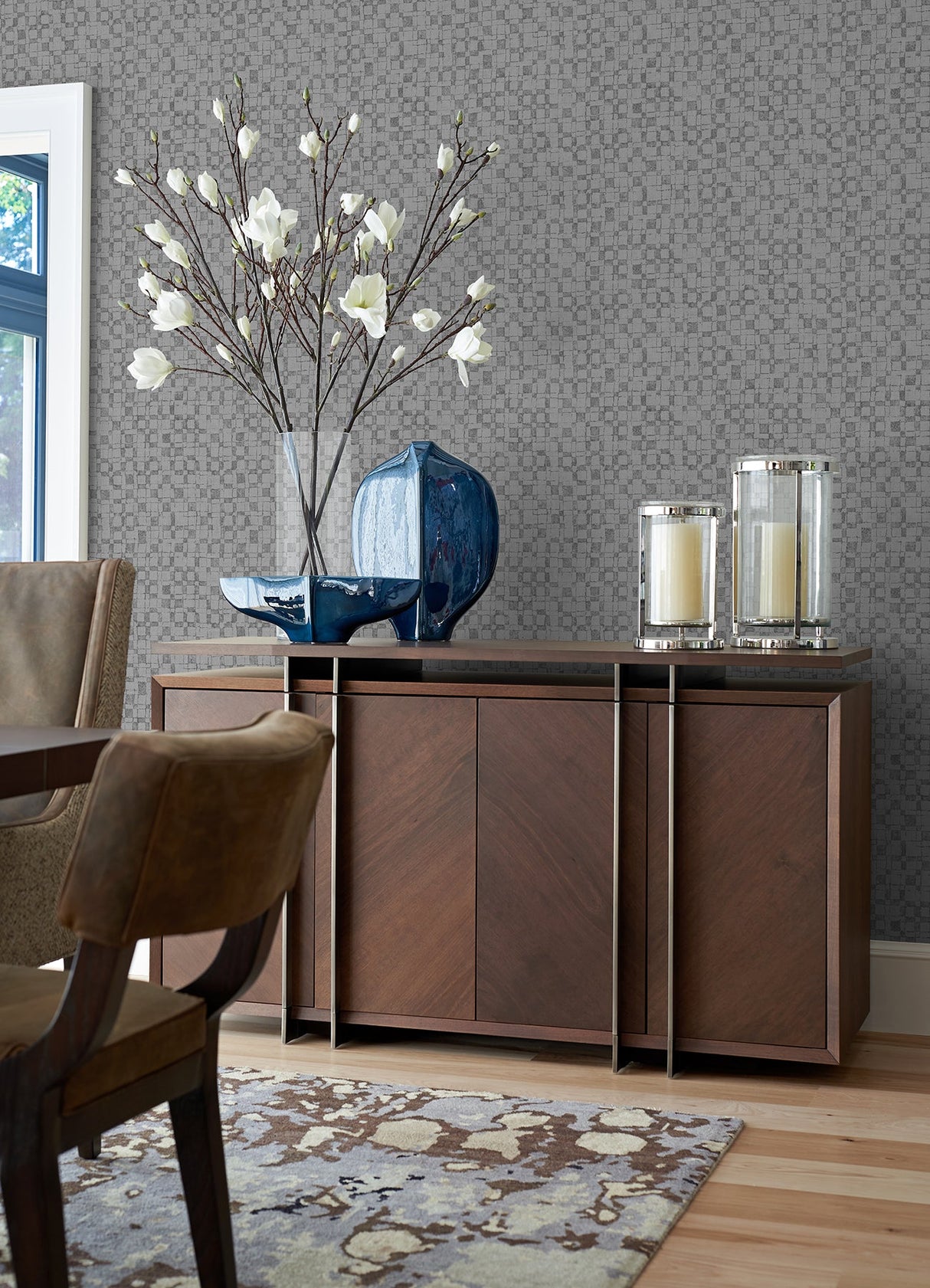 A-Street Prints 2976-86531 Sarni Silver Grid Wallpaper