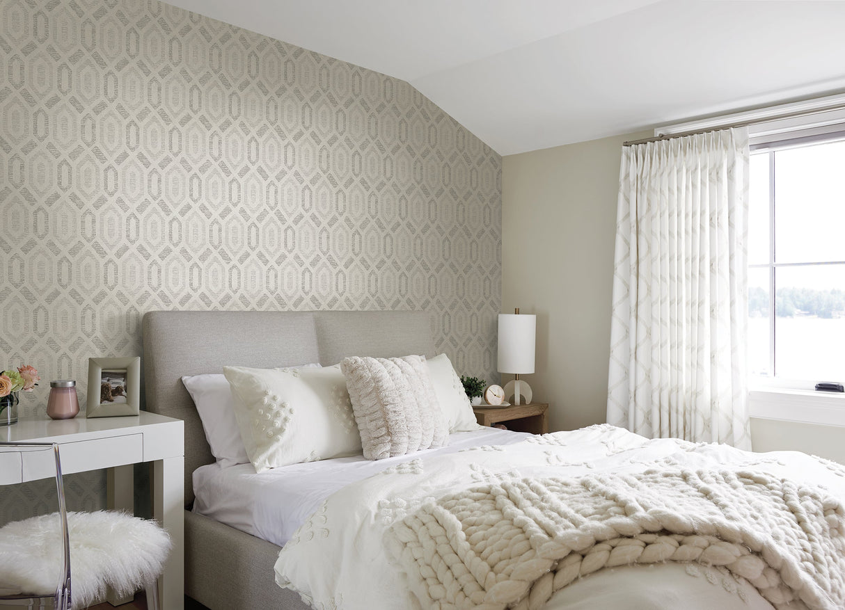 A-Street Prints 2976-86539 Latona Platinum Diamond Geometric Wallpaper