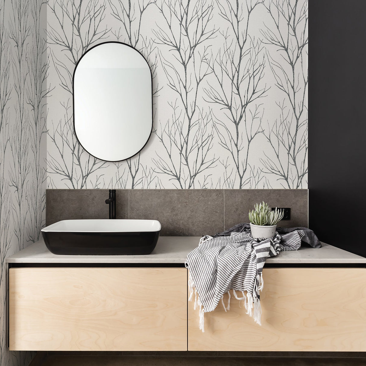 Advantage 2979-37260-4 Diani Charcoal Metallic Tree Wallpaper