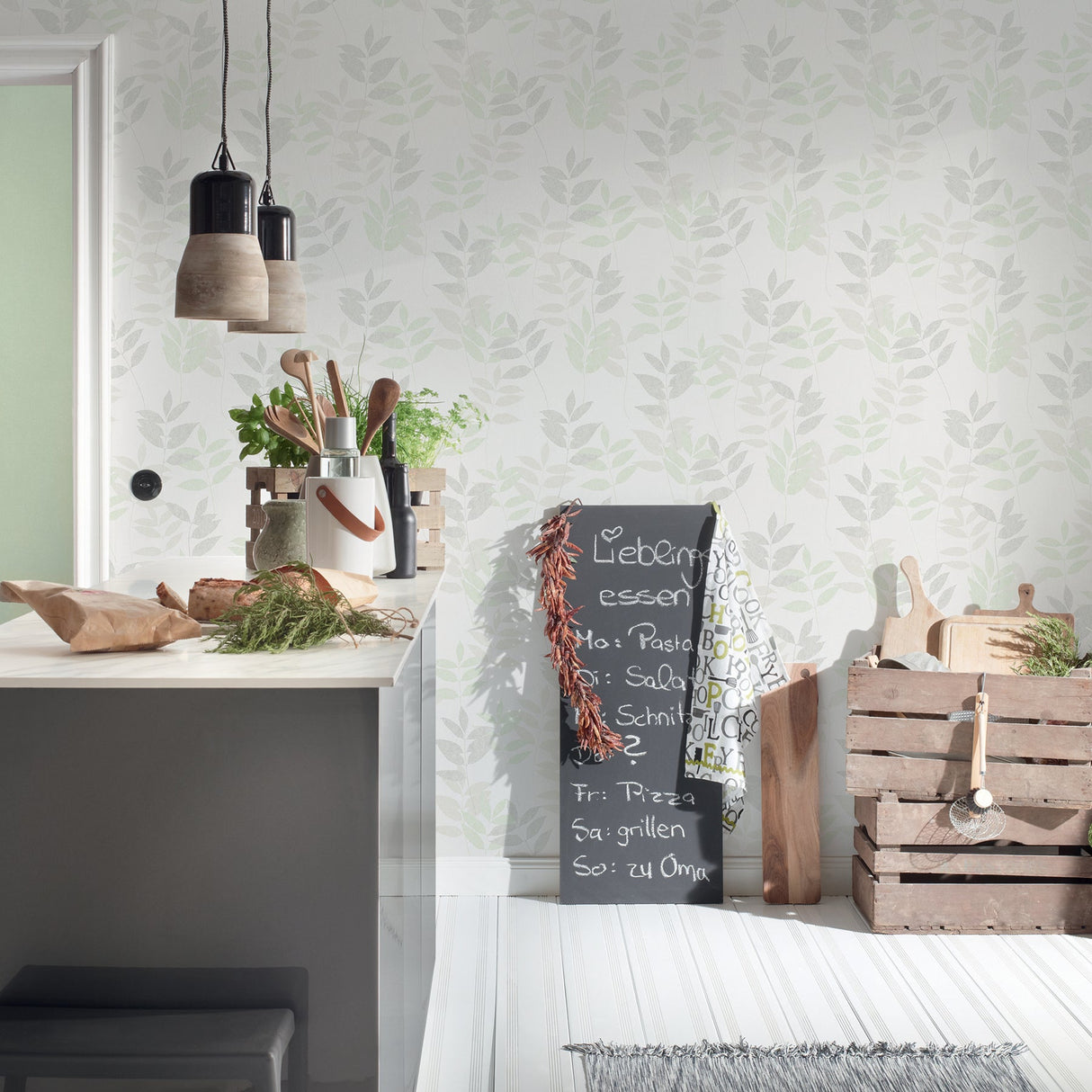 Advantage 2979-37261-2 Napali Light Green Leaf Wallpaper