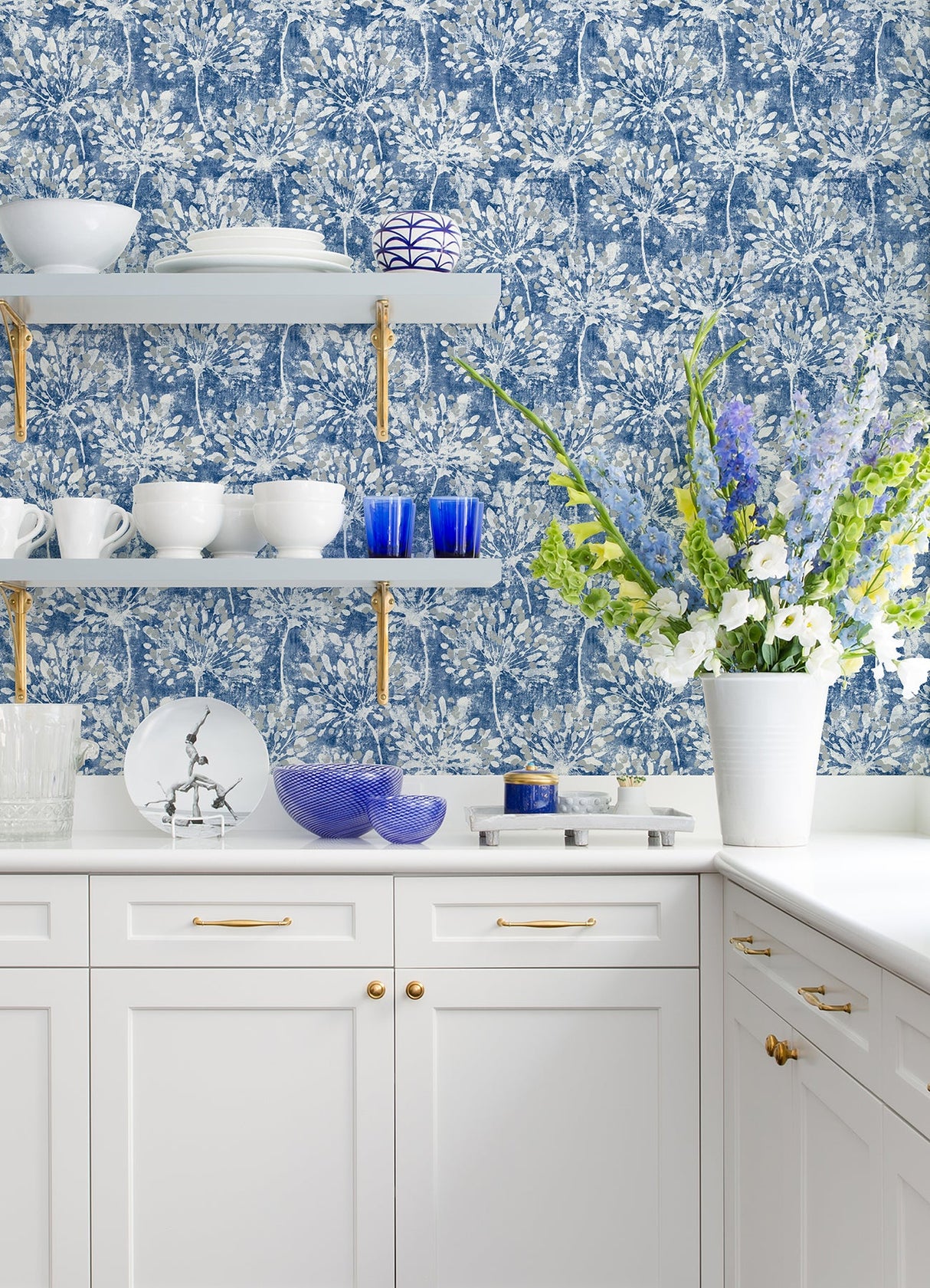 Advantage 2980-26187 Dori Blue Painterly Floral Wallpaper