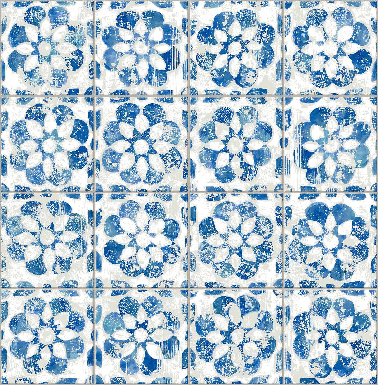 Advantage 2980-26192 Izeda Blue Floral Tile Wallpaper