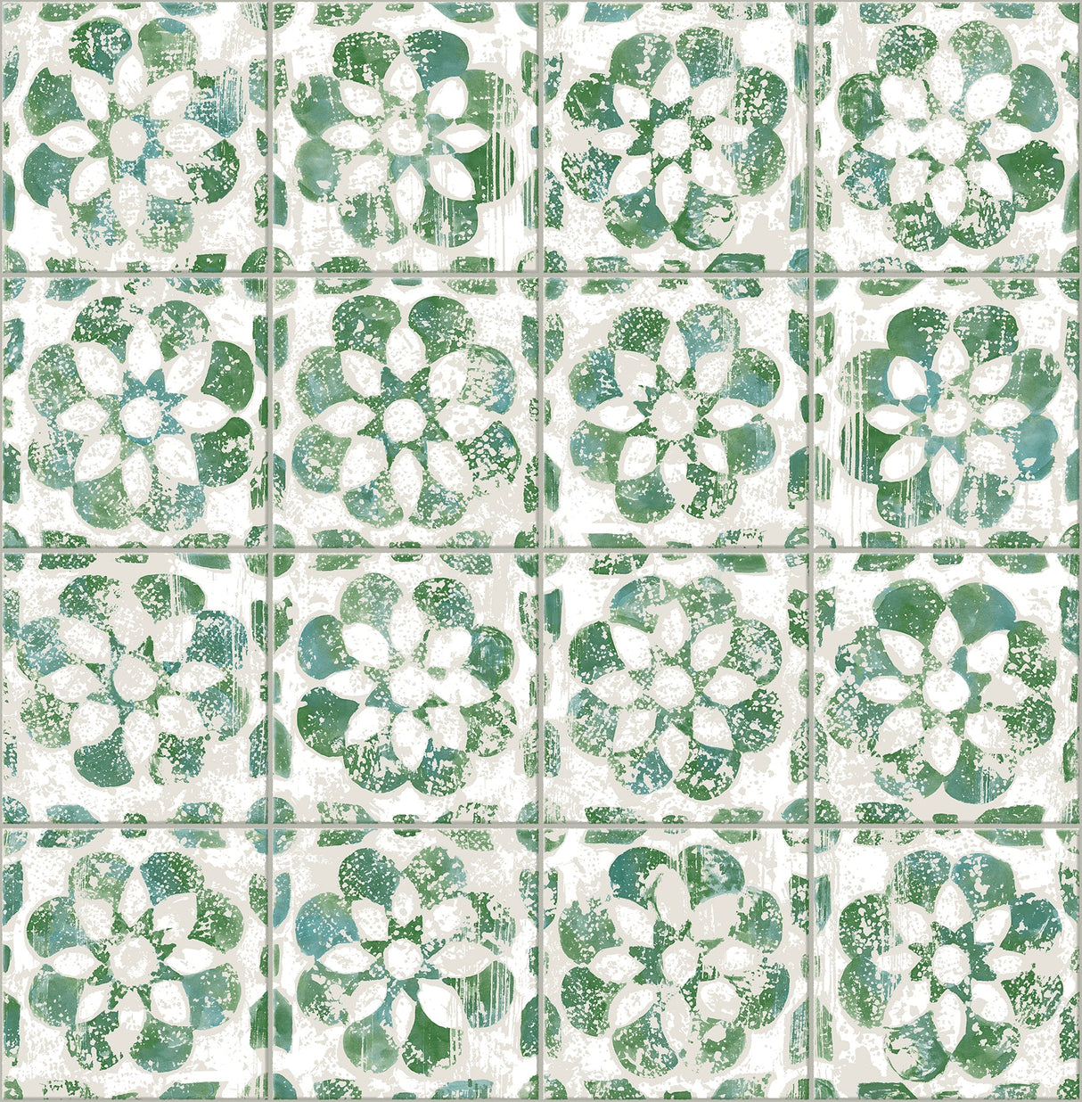 Advantage 2980-26193 Izeda Green Floral Tile Wallpaper