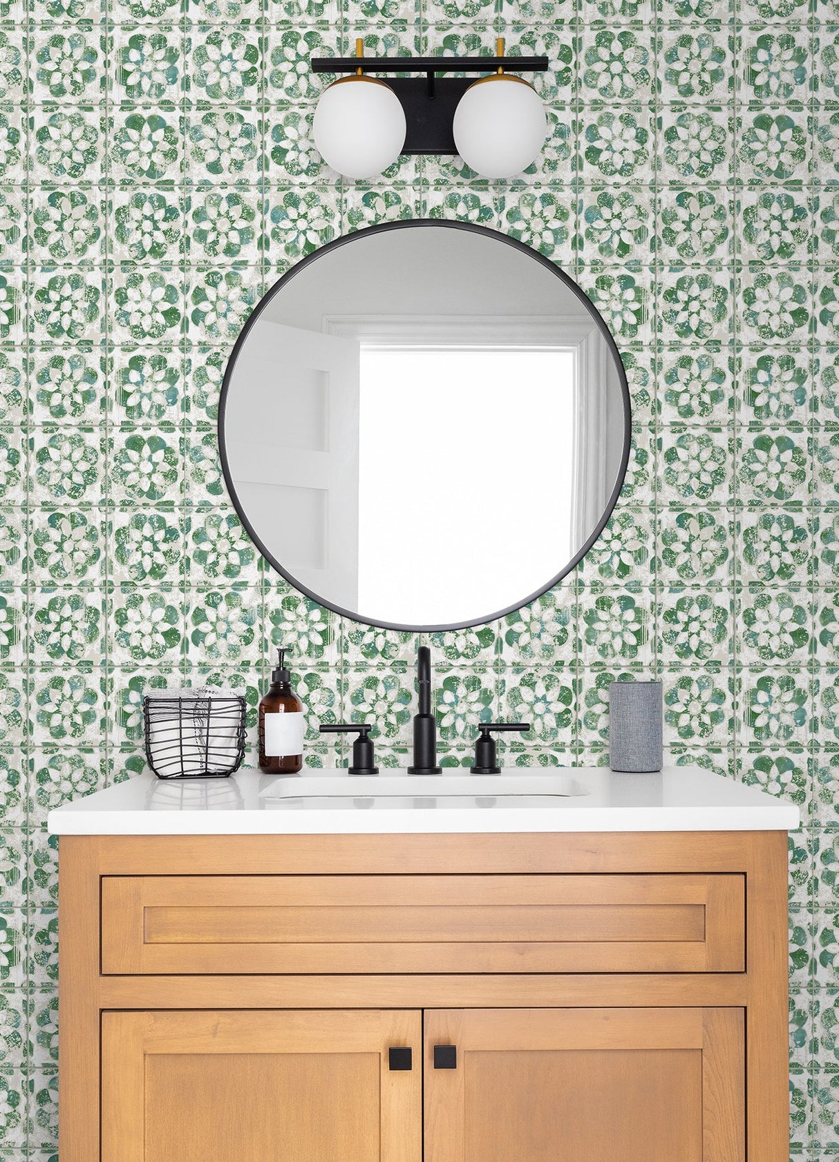 Advantage 2980-26193 Izeda Green Floral Tile Wallpaper