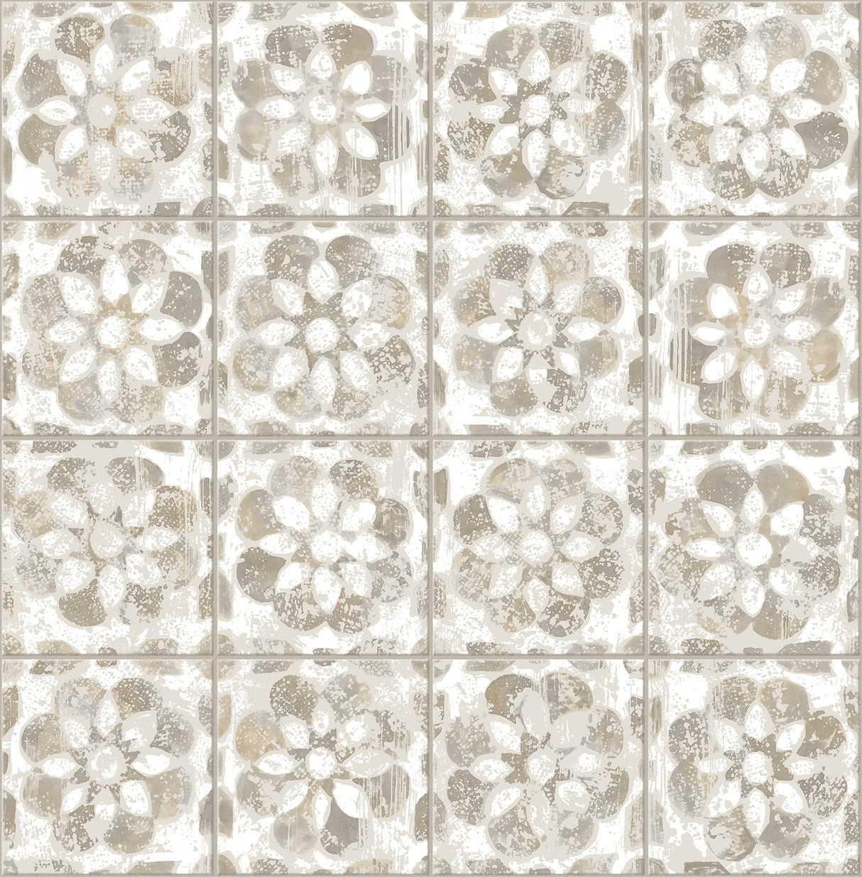 Advantage 2980-26195 Izeda Taupe Floral Tile Wallpaper