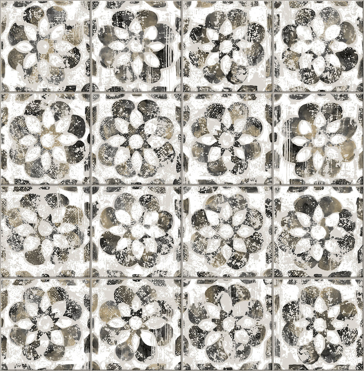 Advantage 2980-26196 Izeda Black Floral Tile Wallpaper