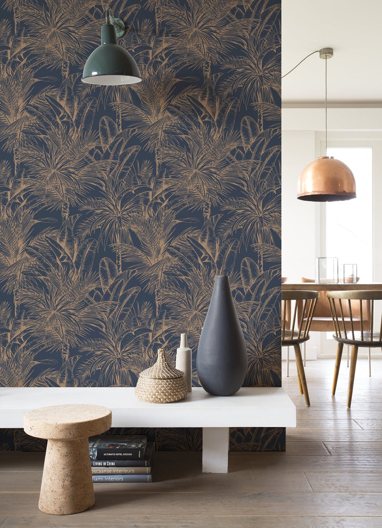 Advantage 2980-478044 Serra Dark Blue Palm Wallpaper