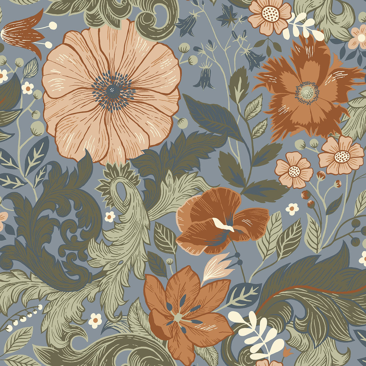 A-Street Prints 2999-13108 Victoria Blue Floral Nouveau Wallpaper