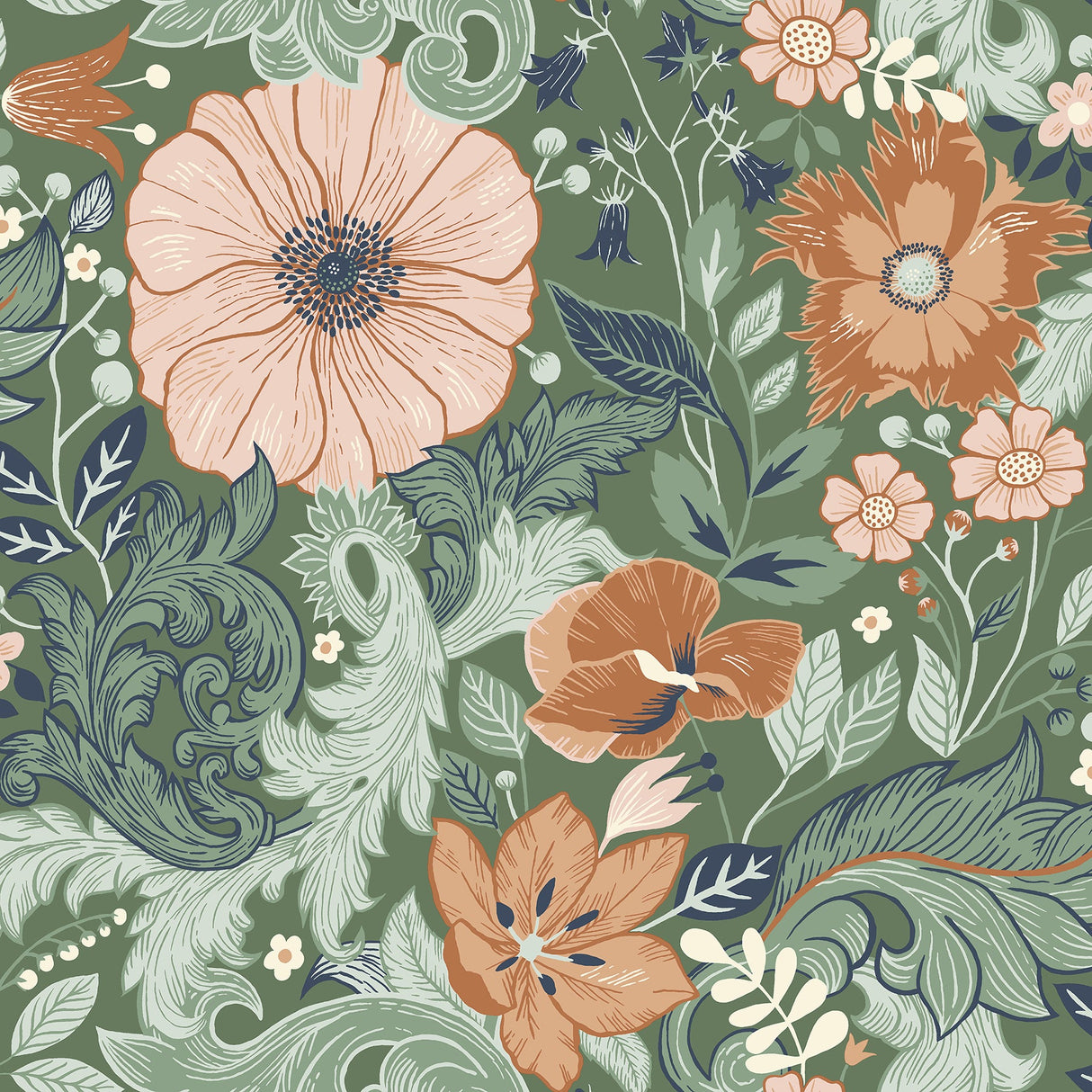 A-Street Prints 2999-13109 Victoria Green Floral Nouveau Wallpaper