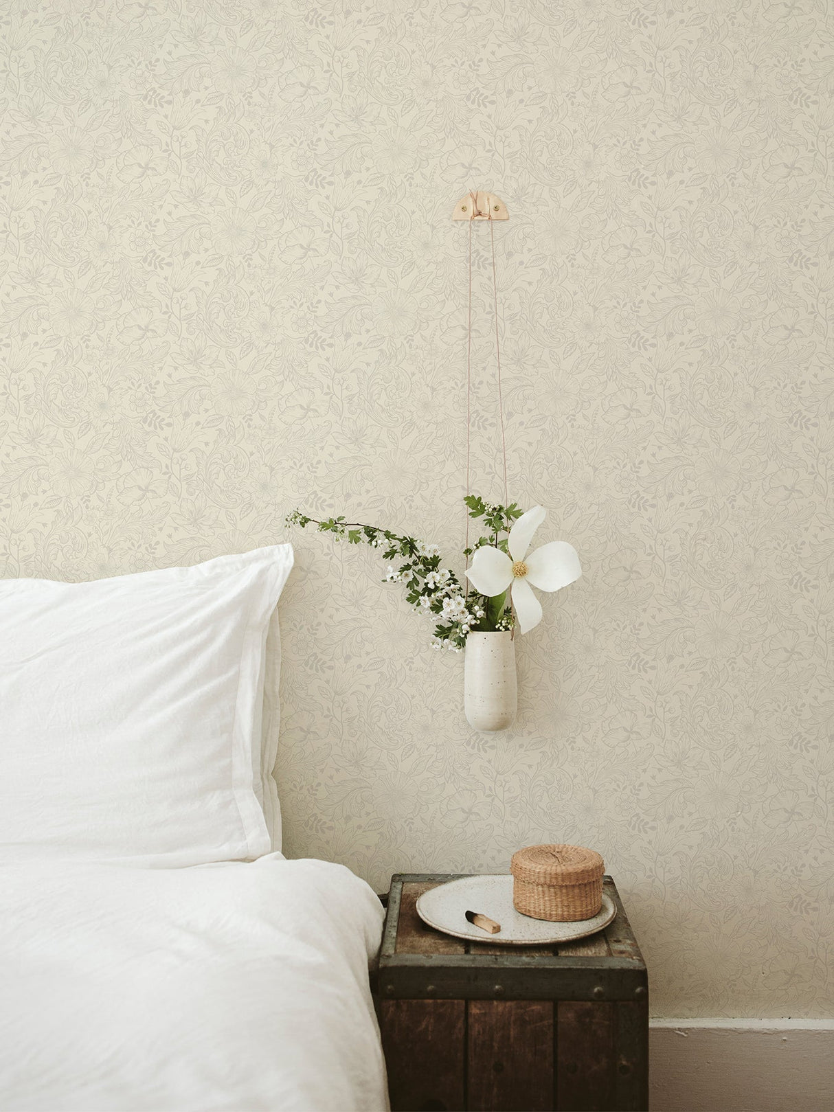 A-Street Prints 2999-13125 Wilma White Floral Block Print Wallpaper