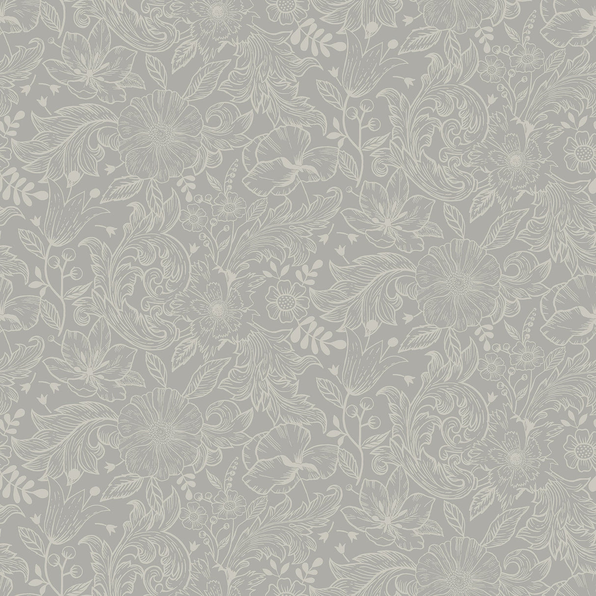 A-Street Prints 2999-13126 Wilma Grey Floral Block Print Wallpaper
