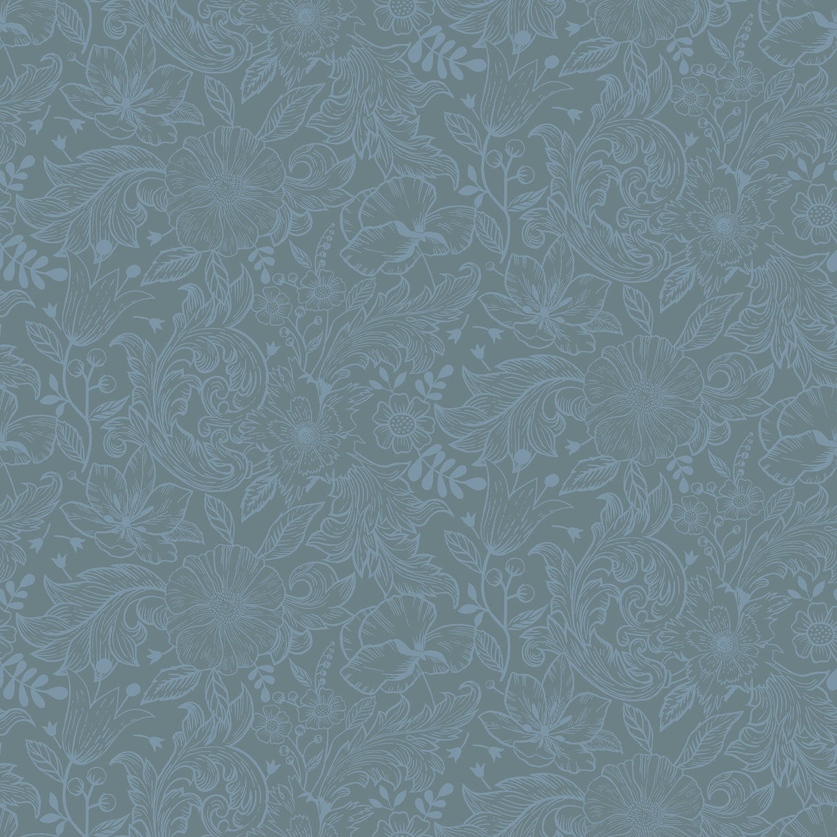 A-Street Prints 2999-13128 Wilma Blue Floral Block Print Wallpaper